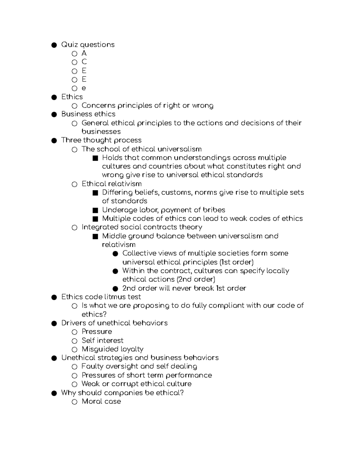 Chapter 9 - Business Ethics Notes and Quiz Review - Studocu