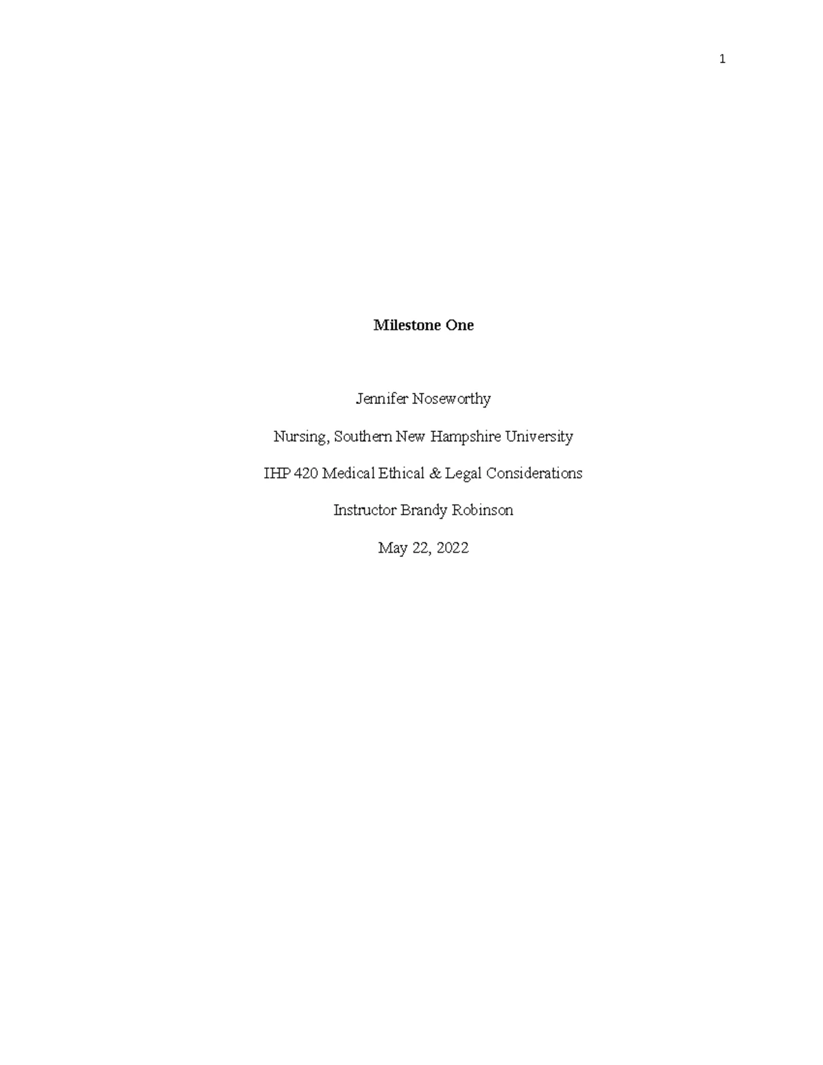 IHP 420 Final Project Milestone 1: Analysis of Malpractice Case - Studocu