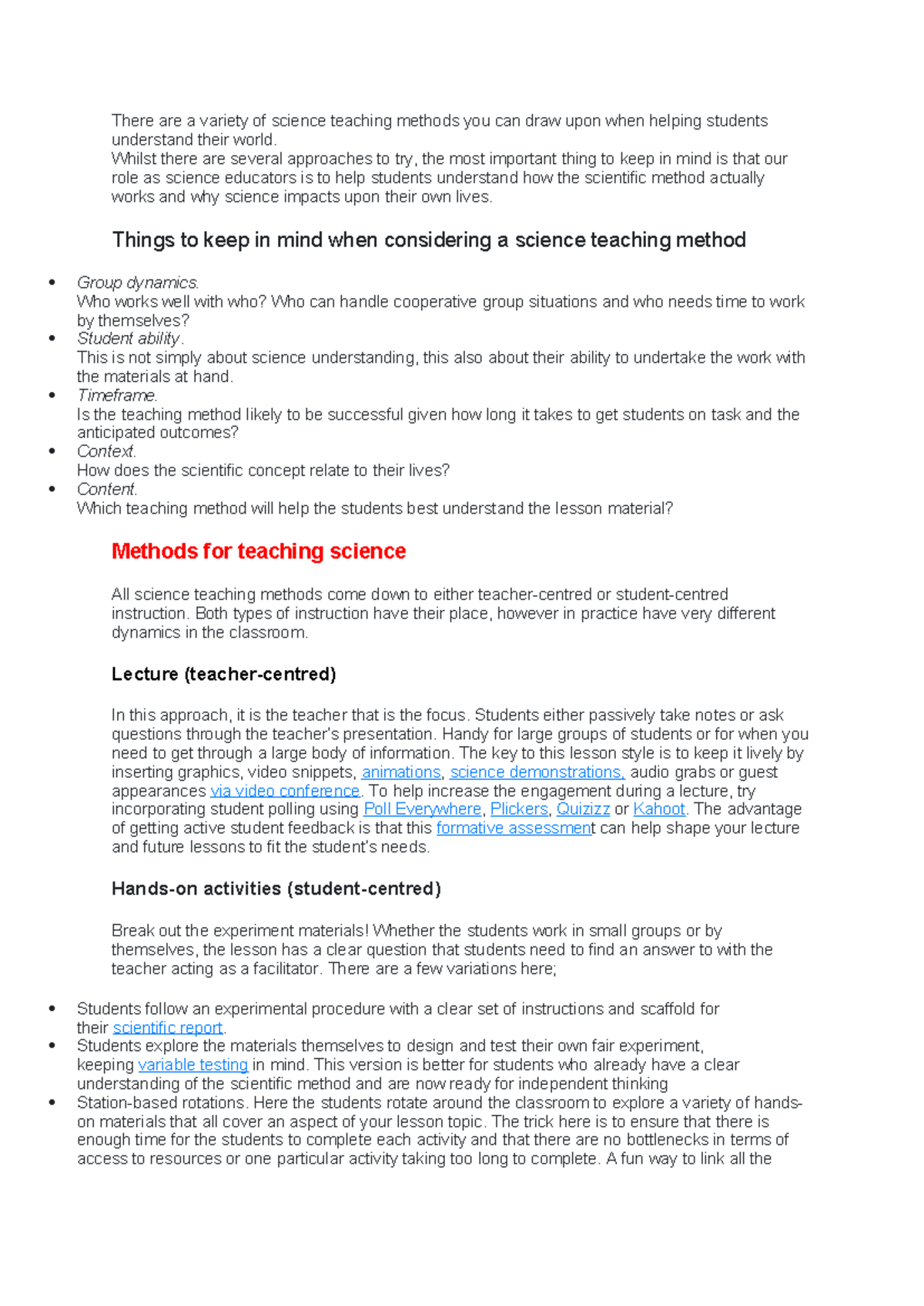 Science Methods in Teaching: Effective Approaches and Strategies - Studocu