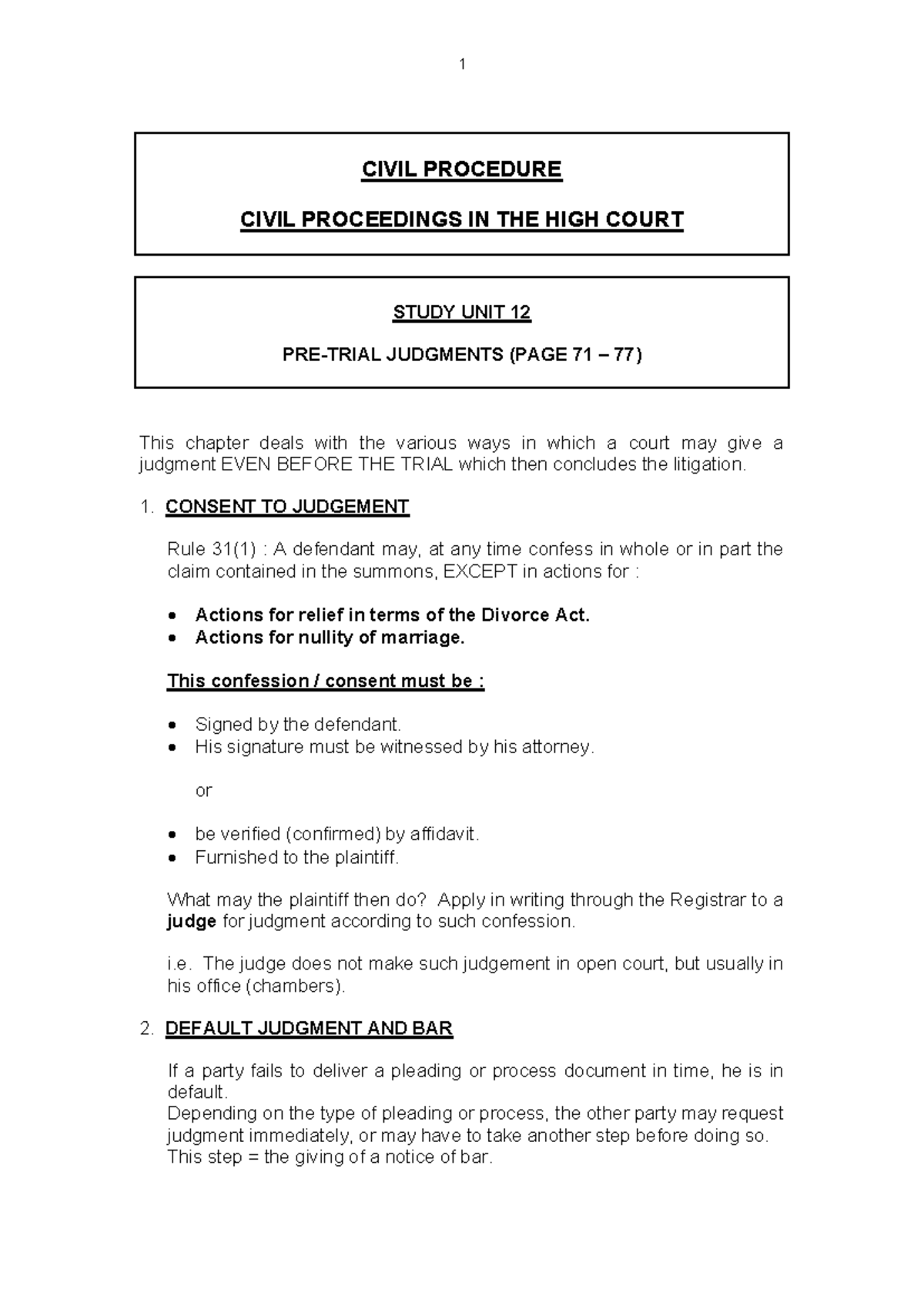 CIP307-K Study Unit 12: Judgments in Civil Procedure - Studocu