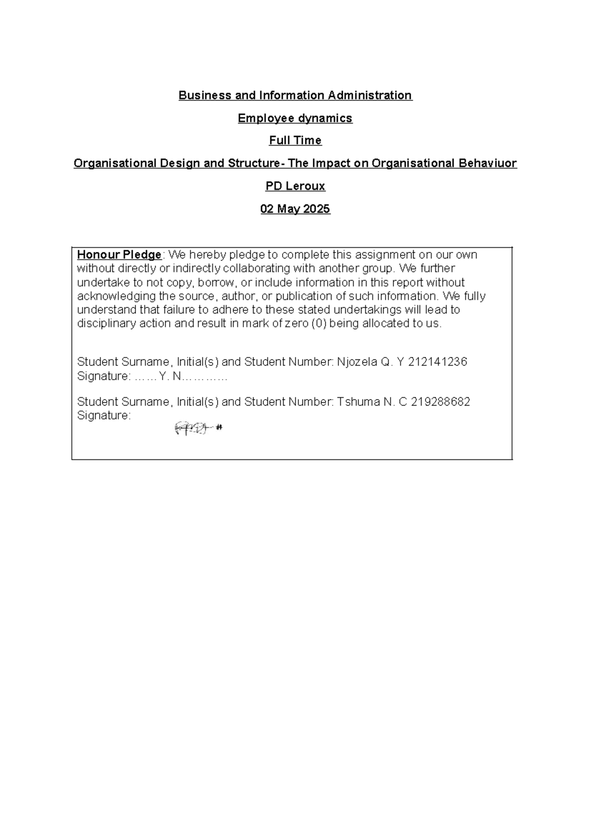 Group Assignment on Org Structures & Models - BIA 101 - Studocu