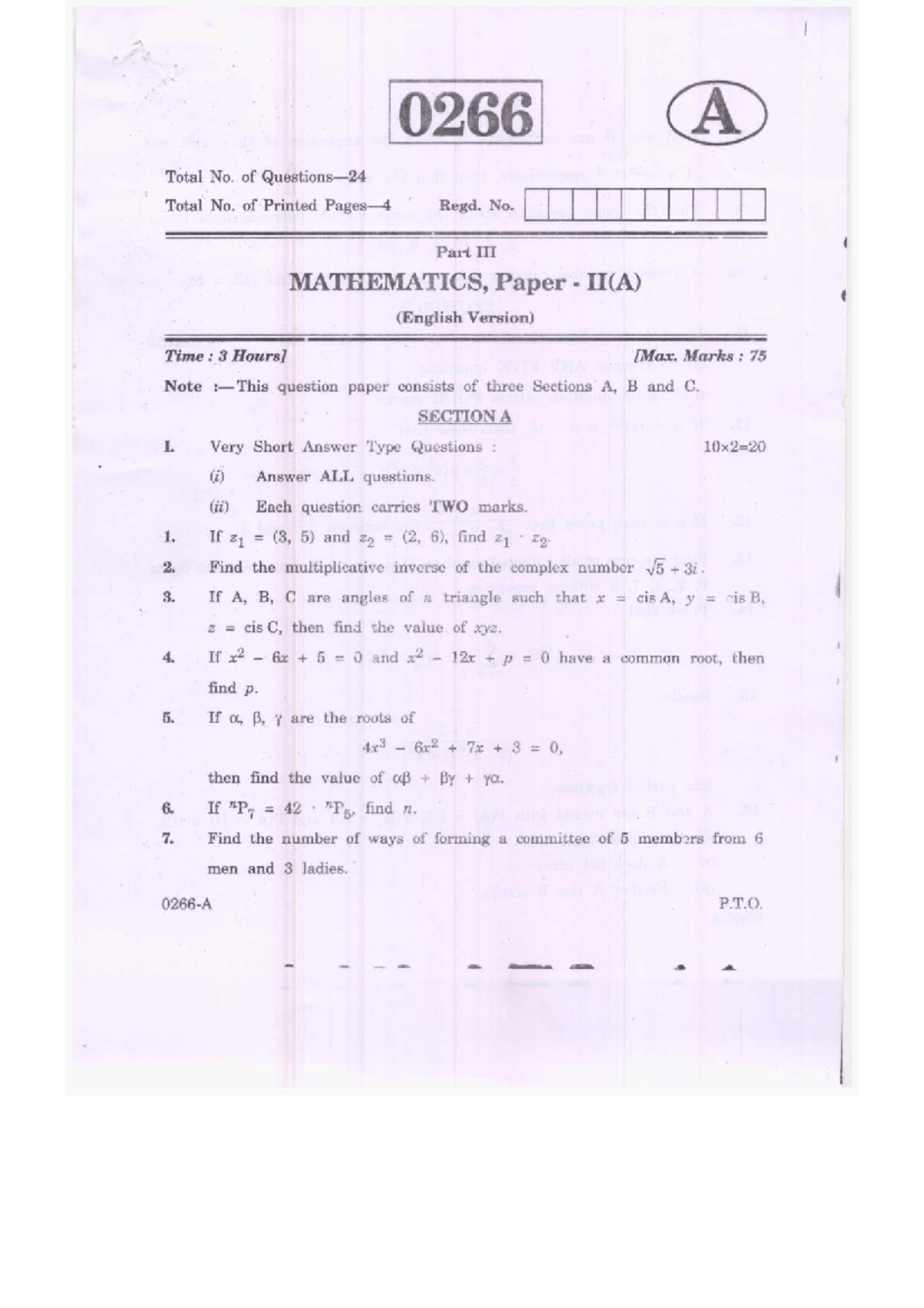 Mathematics Paper II(A) Exam Questions and Solutions (0266) - Studocu