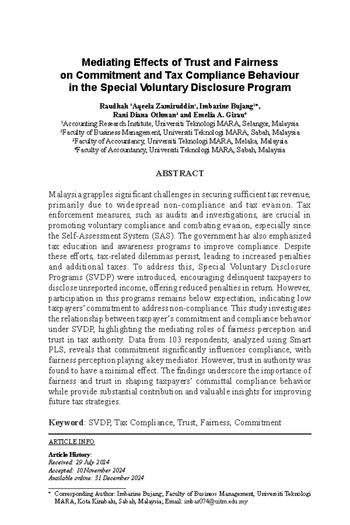 Mediating Effects of Trust and Fairness on Commitment in SVDP Tax ...