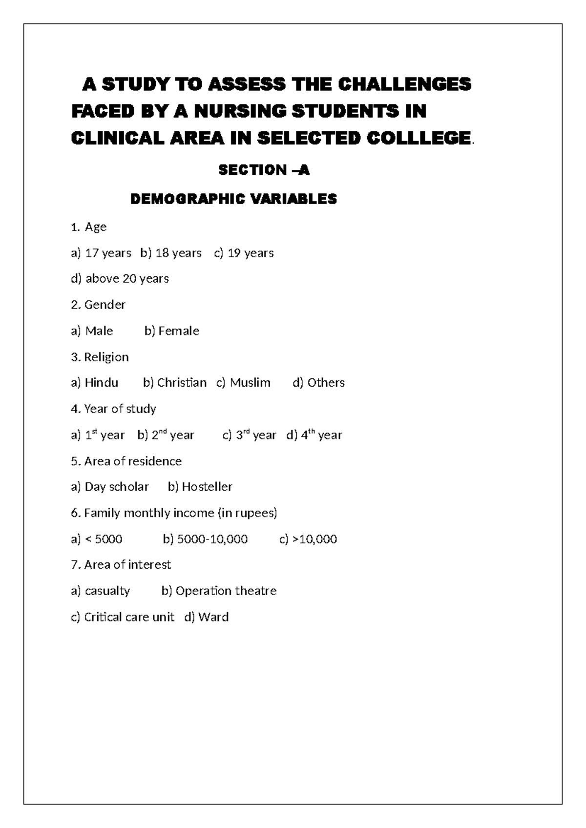 A Study on Challenges Faced by Nursing Students in Clinical Areas - Studocu