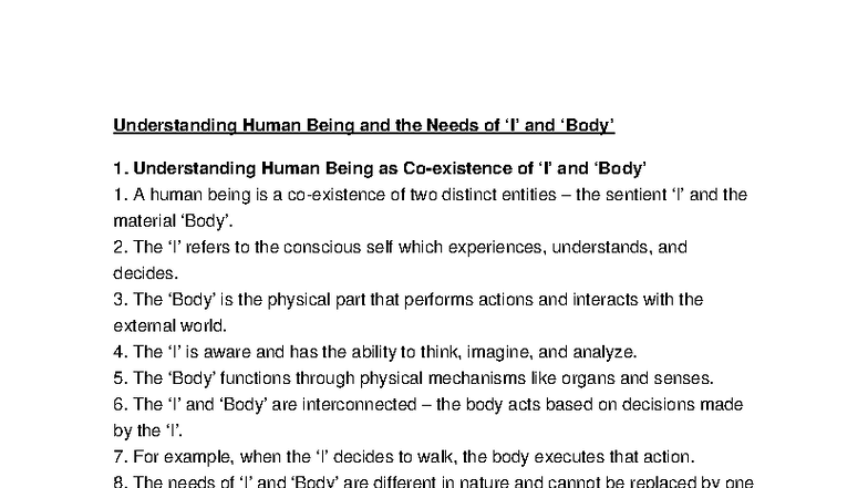 Understanding Human Being and Needs: A Comprehensive Overview - Studocu