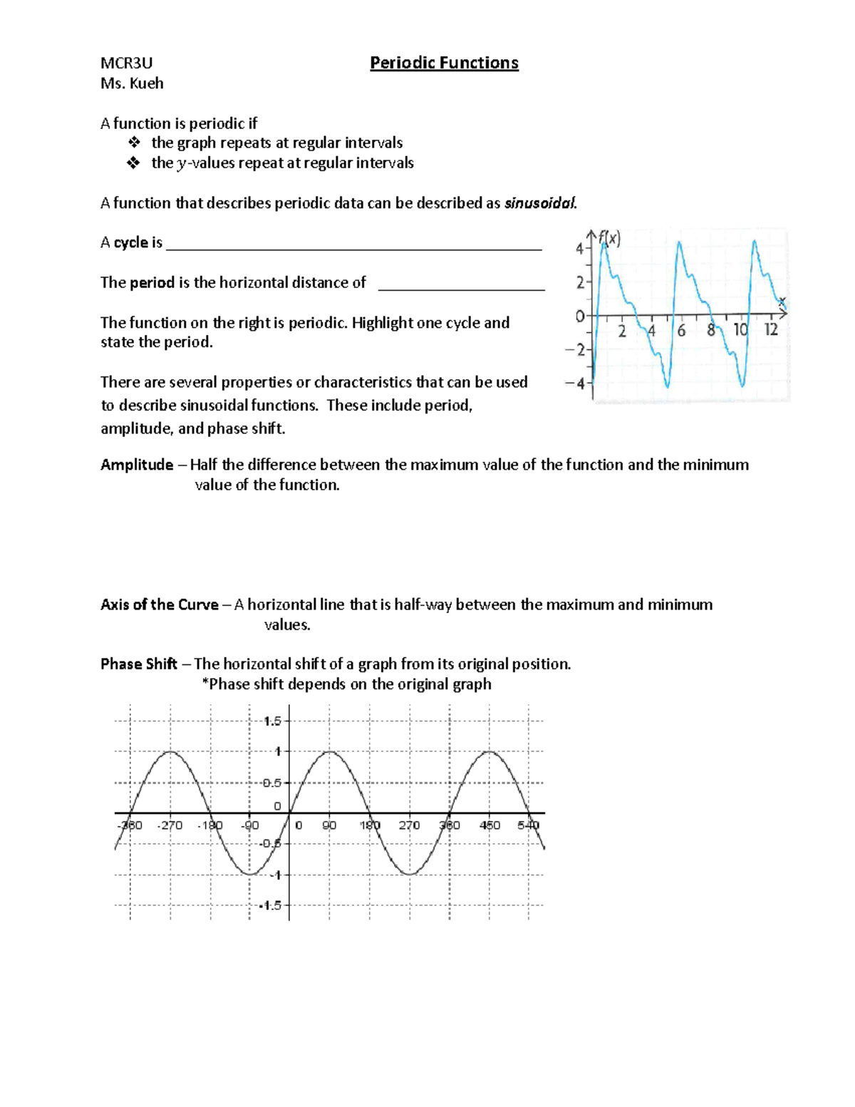 MCR3U Final Exam Notes on Periodic Functions and Properties - Studocu