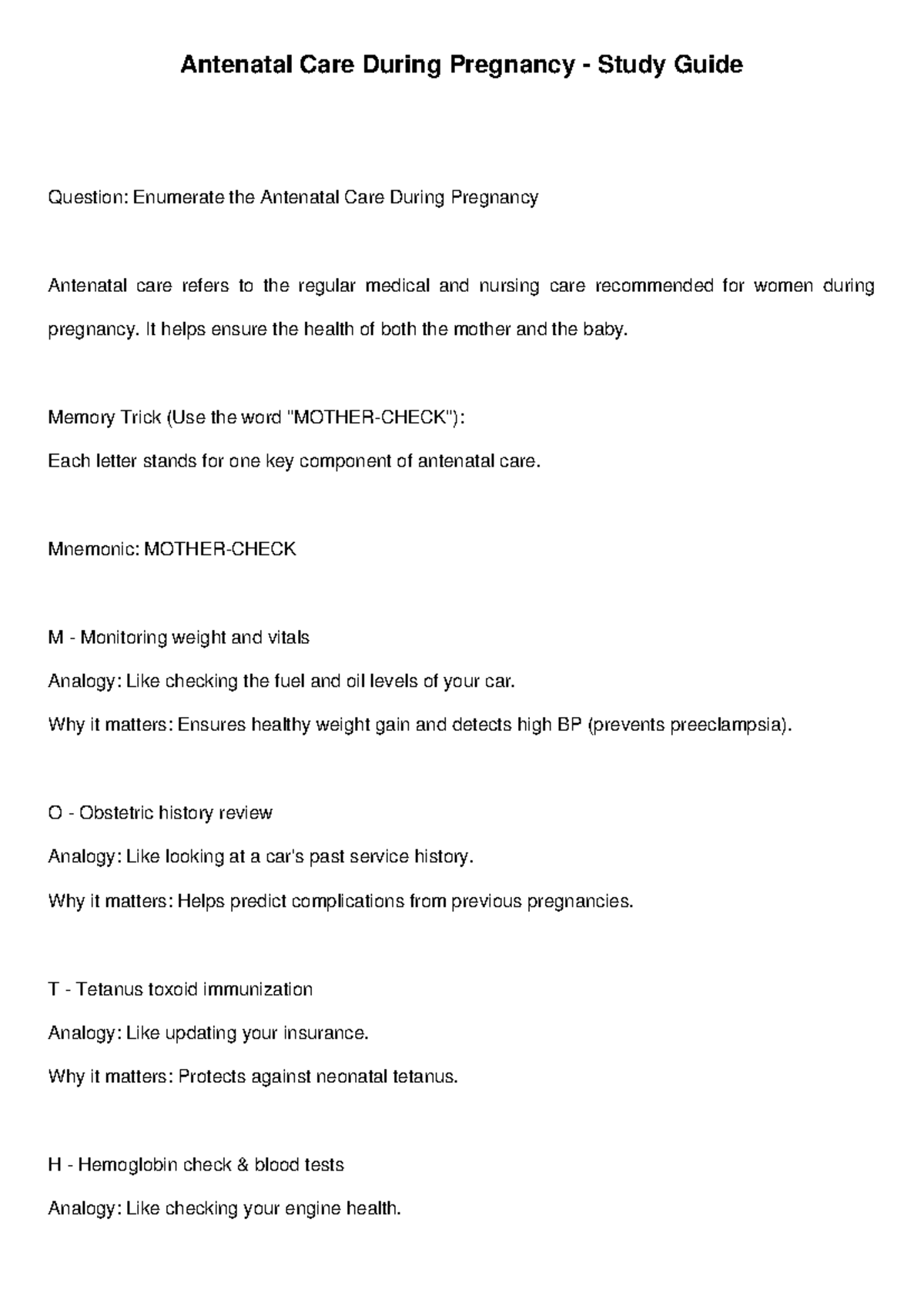 Antenatal Care During Pregnancy Study Guide: Key Components - Studocu