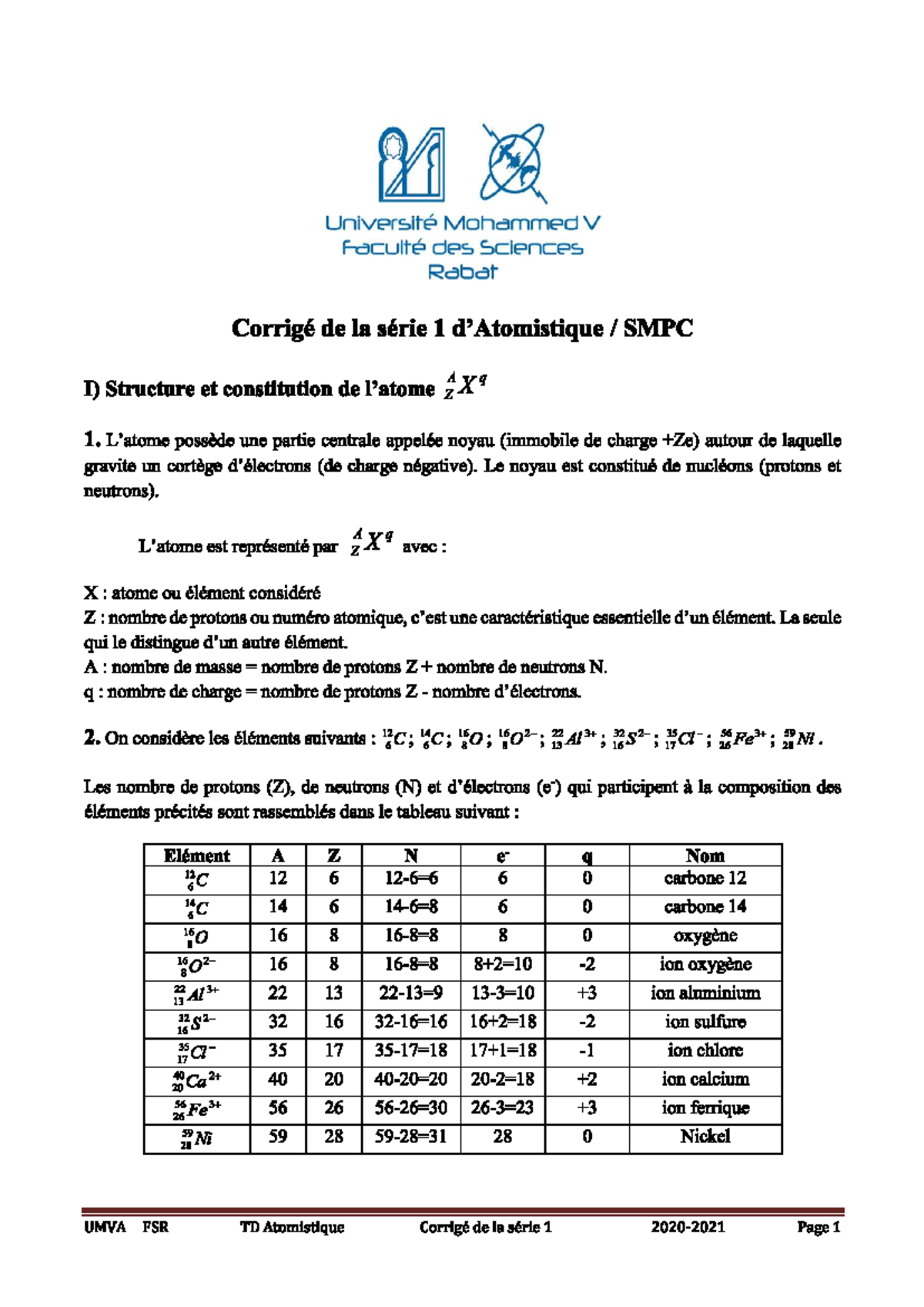 Correction for TD1 in Atomic Structure - SMPC 20-21 - Université ...