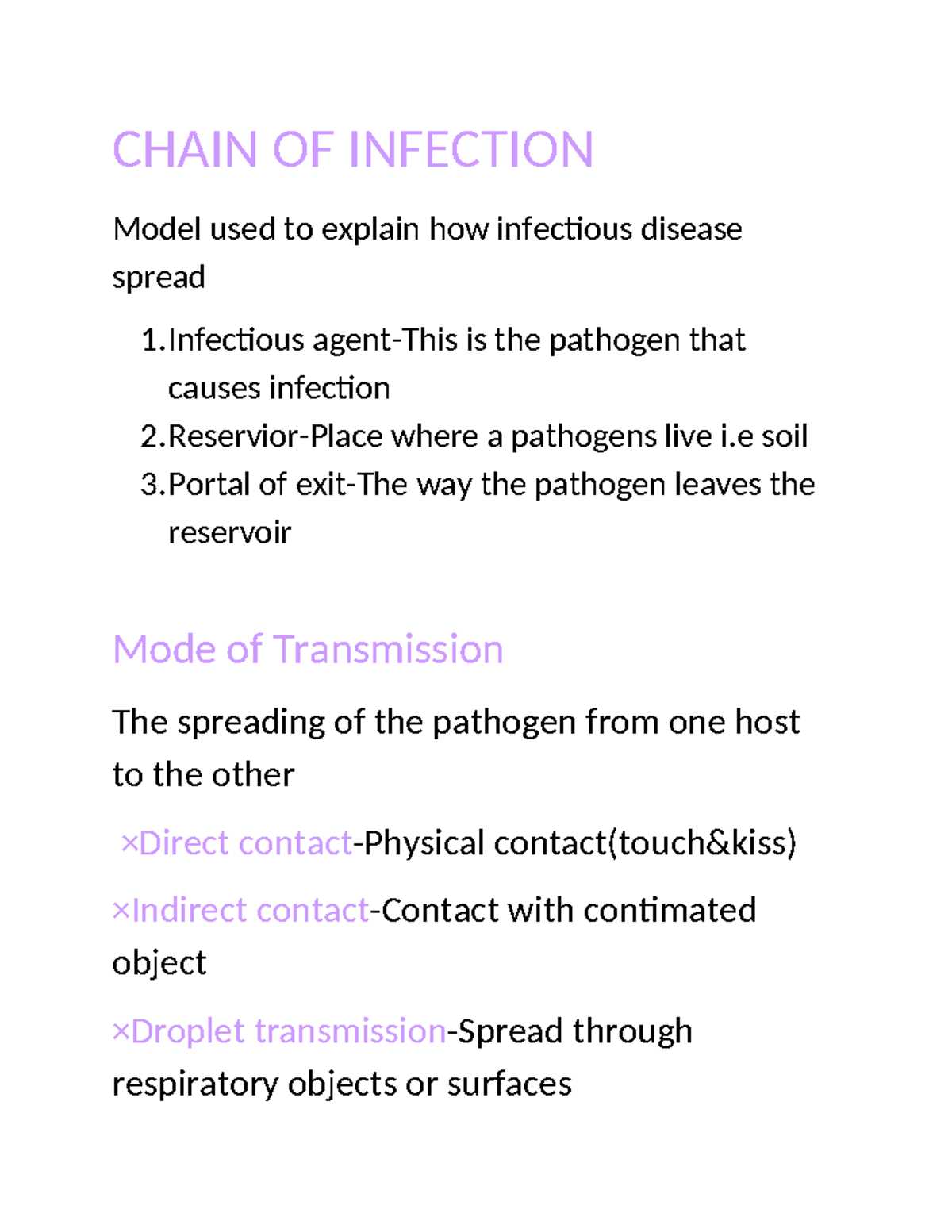 Disease Transmission Cycle - CHAIN OF INFECTION Model used to explain ...