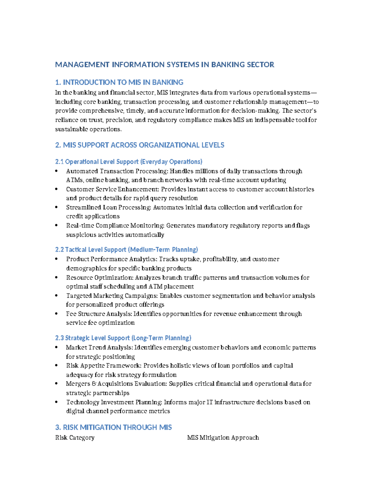 MIS in Banking Sector: Comprehensive Overview and Key Contributions ...