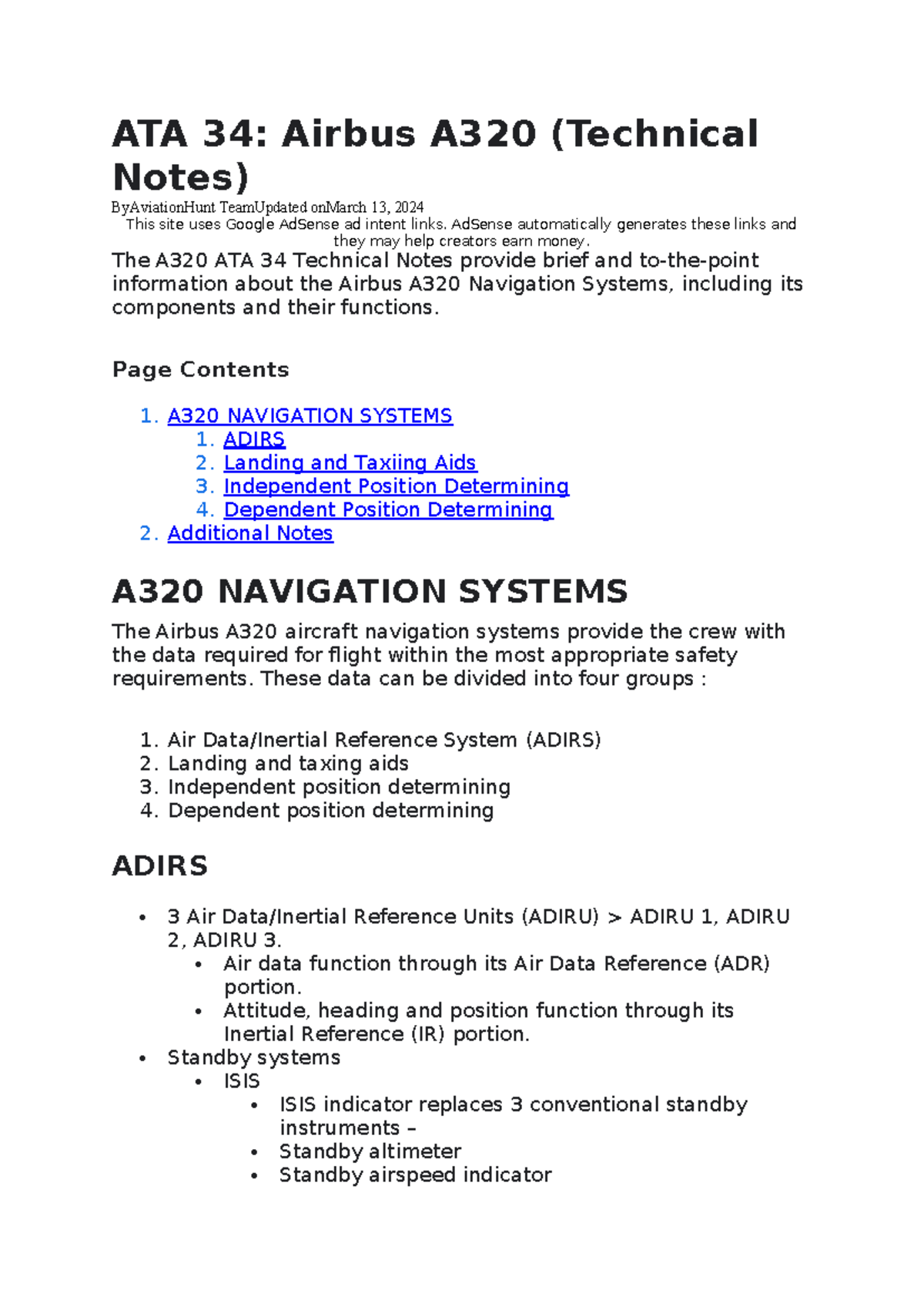 ATA 34: Airbus A320 Navigation Systems Technical Notes - Studocu