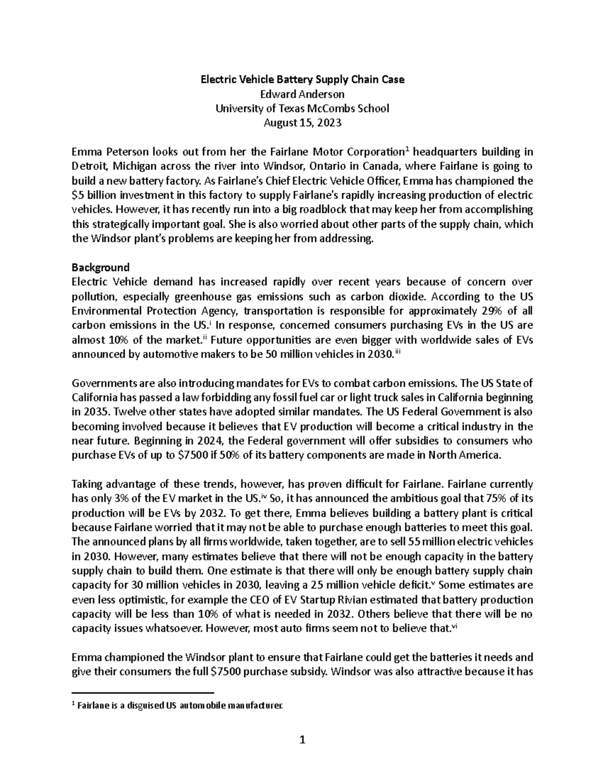 Electric Vehicle Case Study - Electric Vehicle Ba-ery Supply Chain Case ...