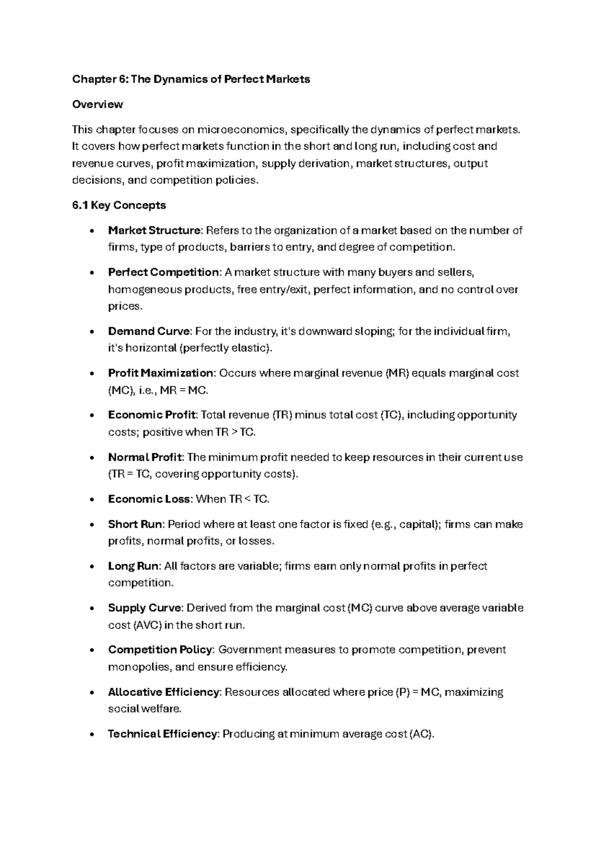 Chapter 6: Overview of Perfect Markets Dynamics - Summarized Notes ...