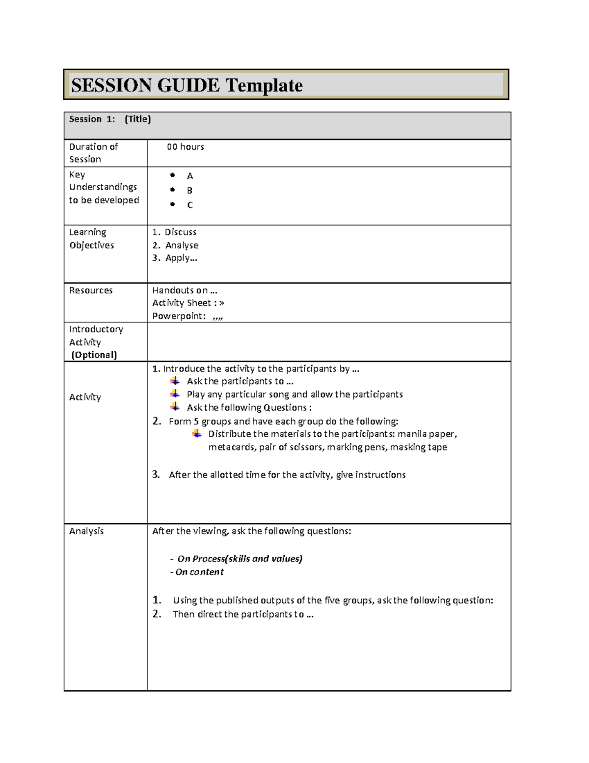 Session- Guide- Template - Session 1: (Title) Duration of Session 00 ...