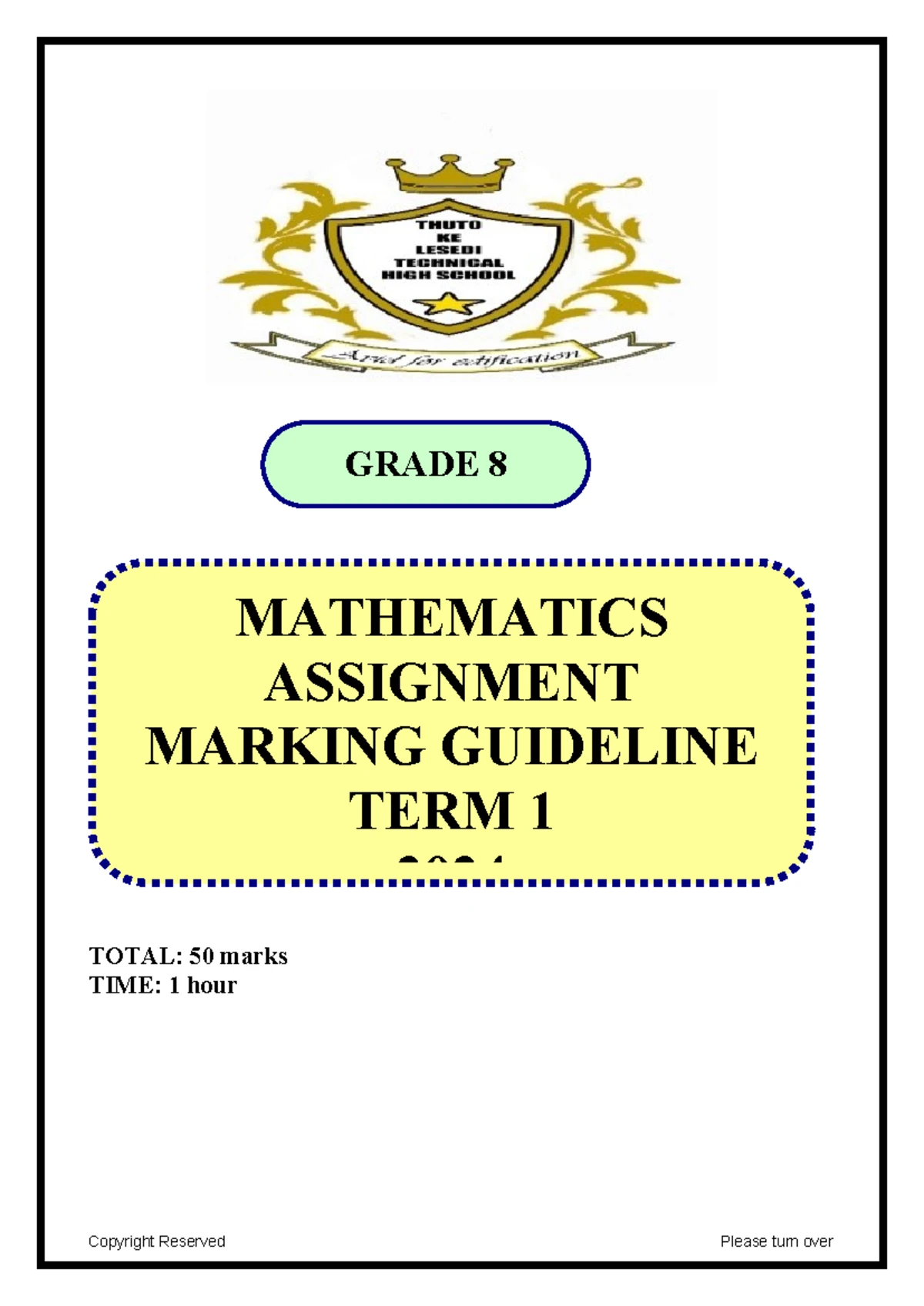 Gr 8 Maths T2 2022 Test/Assignment Functions & Relationships Memo - Studocu