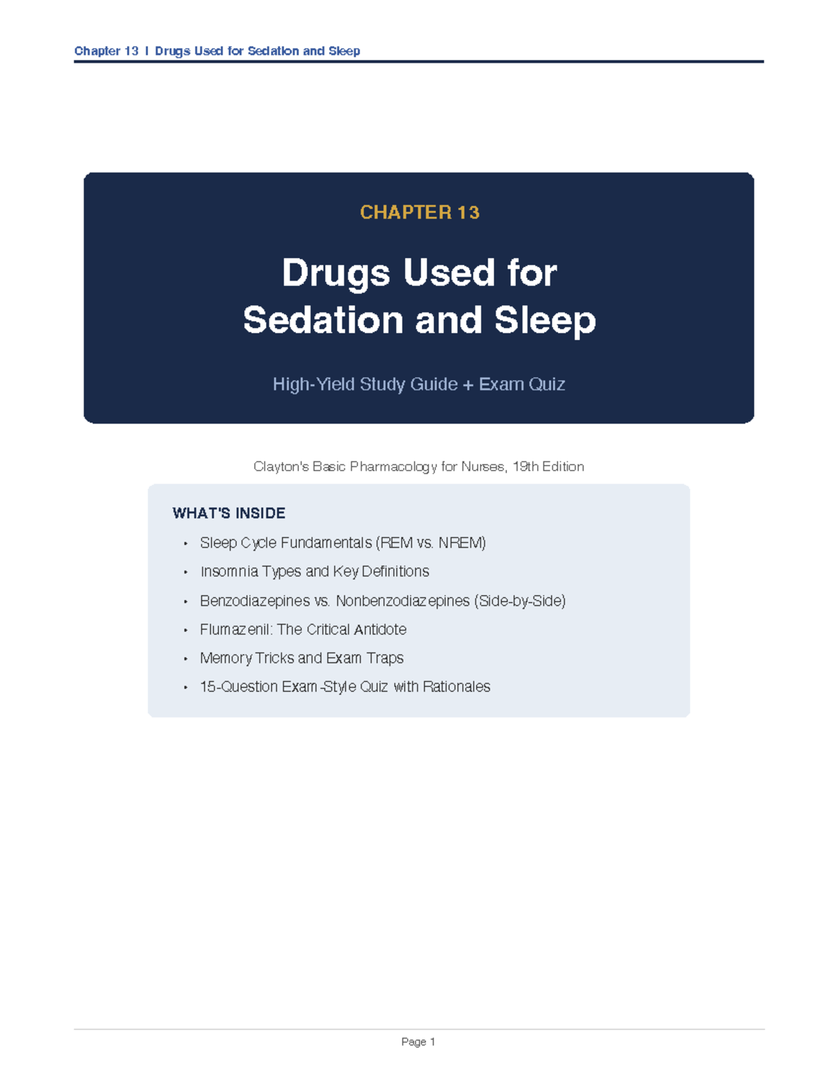 Chapter 13 Study Guide: Drugs for Sedation and Sleep in Basic ...