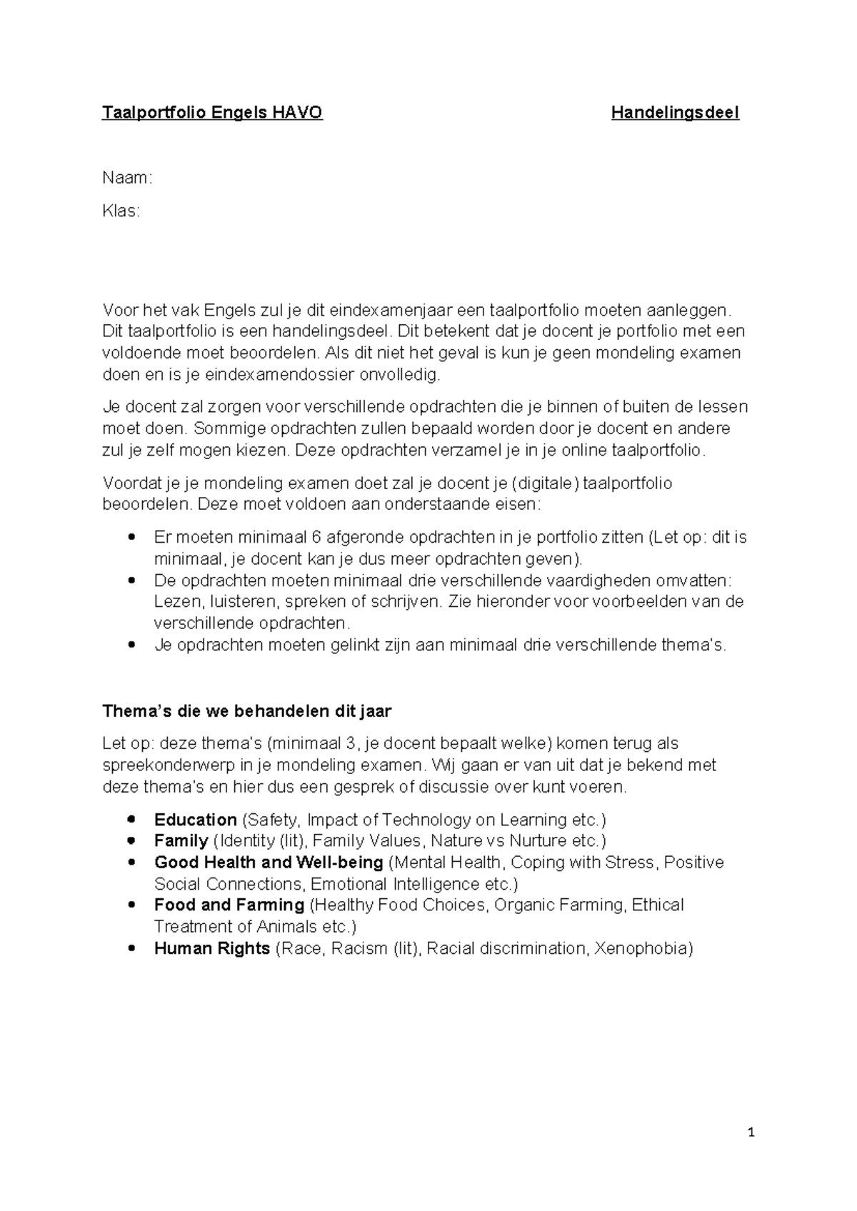 Taalportfolio HAVO Engels Handelingsdeel 2 - Opdrachten en Eisen ...