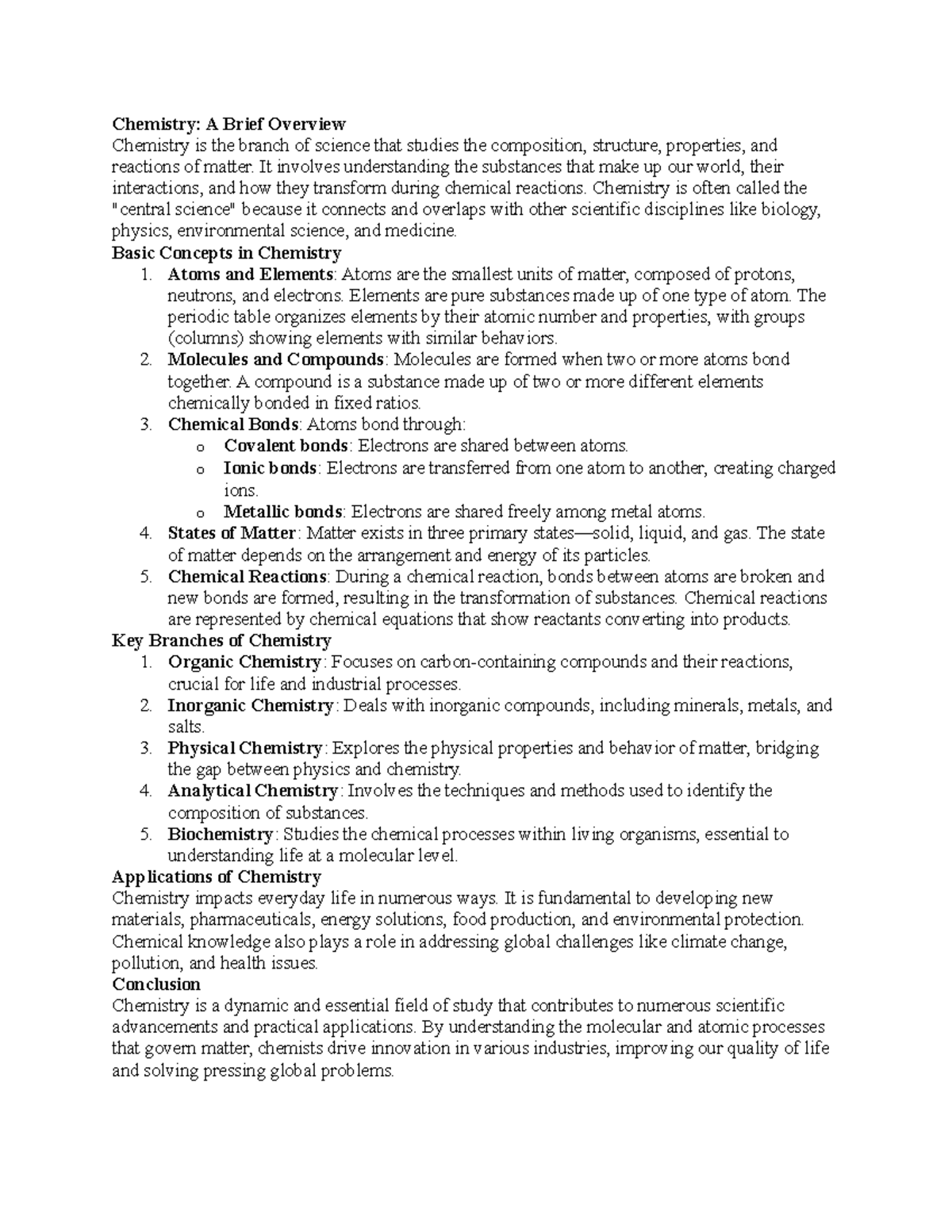Chemistry 101: Key Concepts and Applications Overview - Studocu