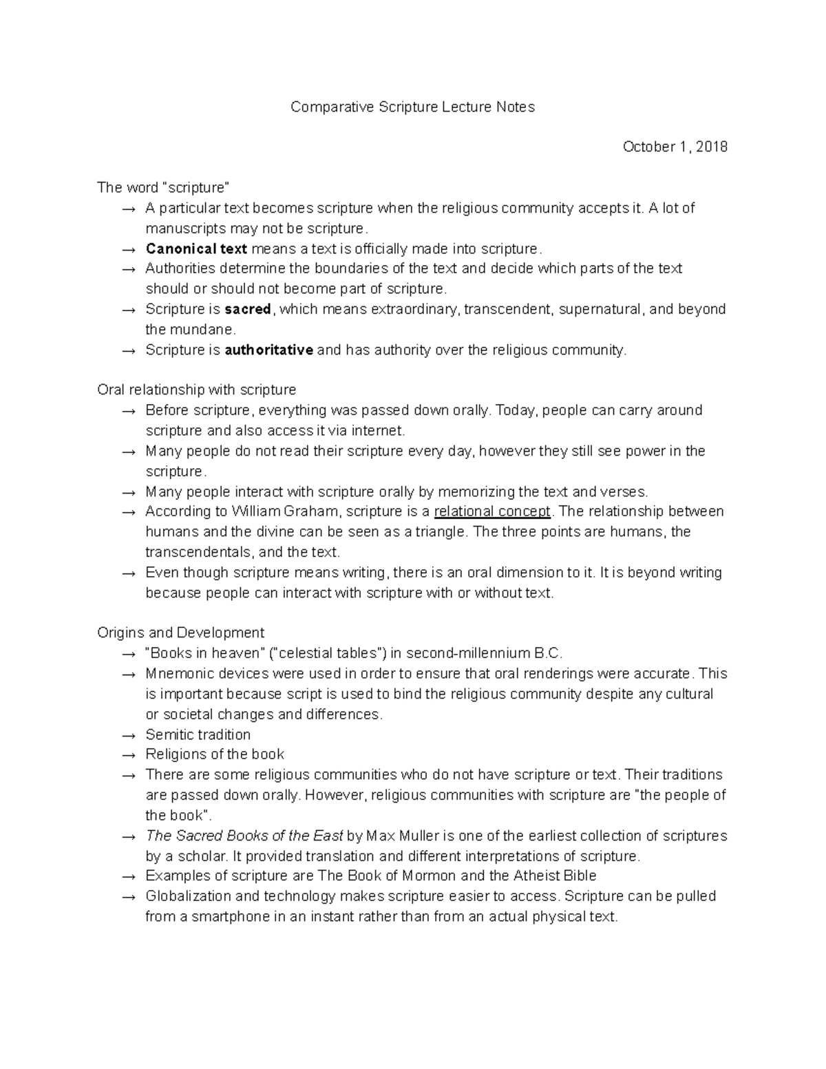 Comparative Scripture Lecture Notes (Course Code: REL101) - Studocu