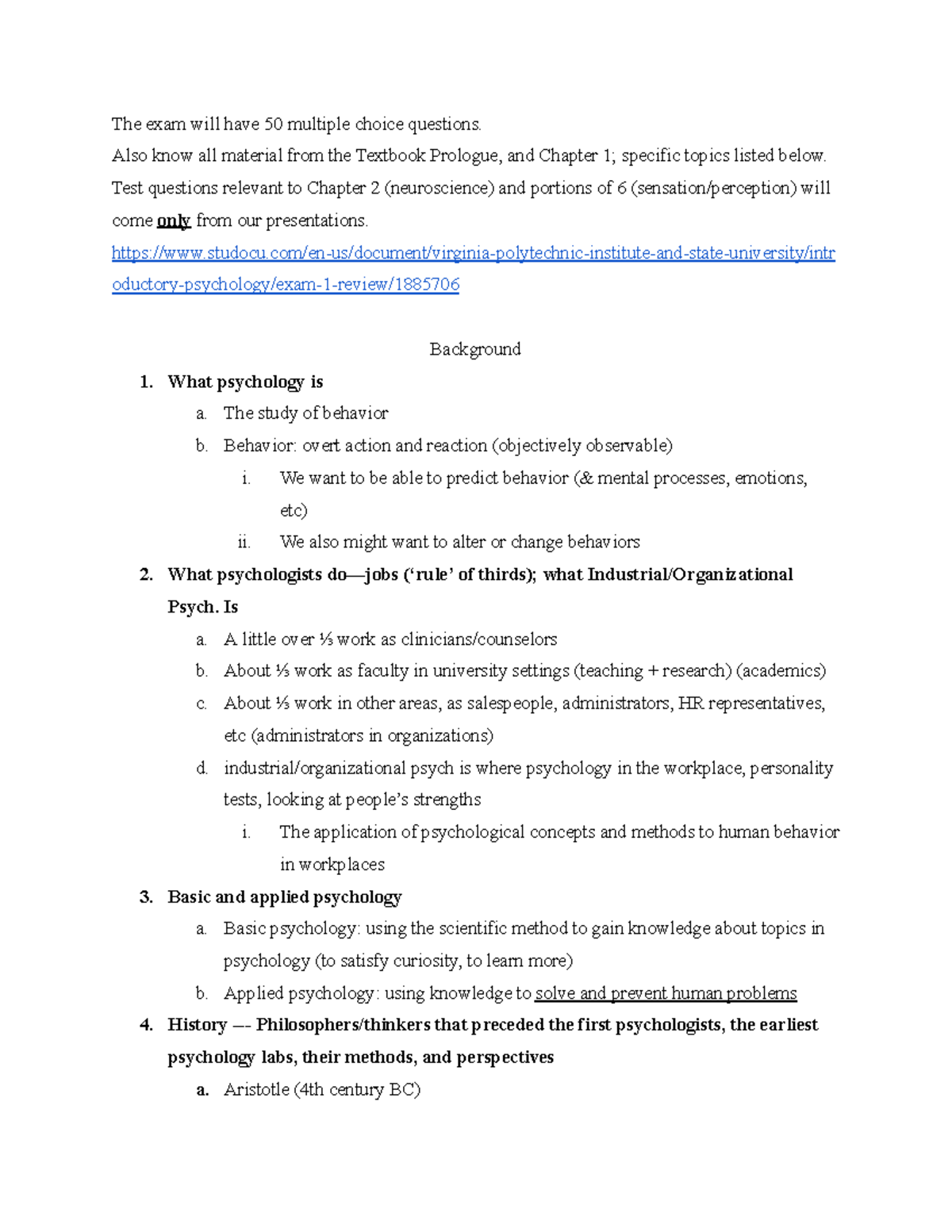 PSYC 1004 Exam 1 Study Guide: Key Concepts from Chapters 1 & 2 - Studocu