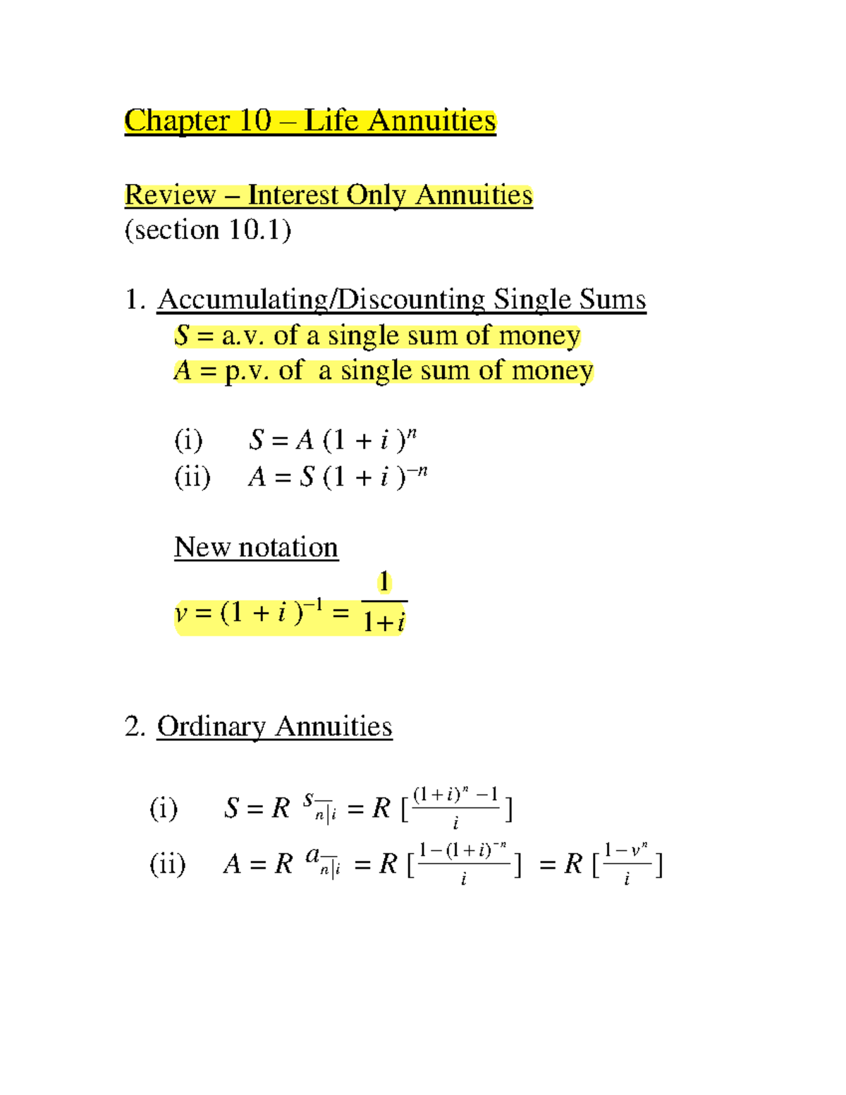 Sections+10 - ....... - Chapter 10 – Life Annuities Review – Interest ...