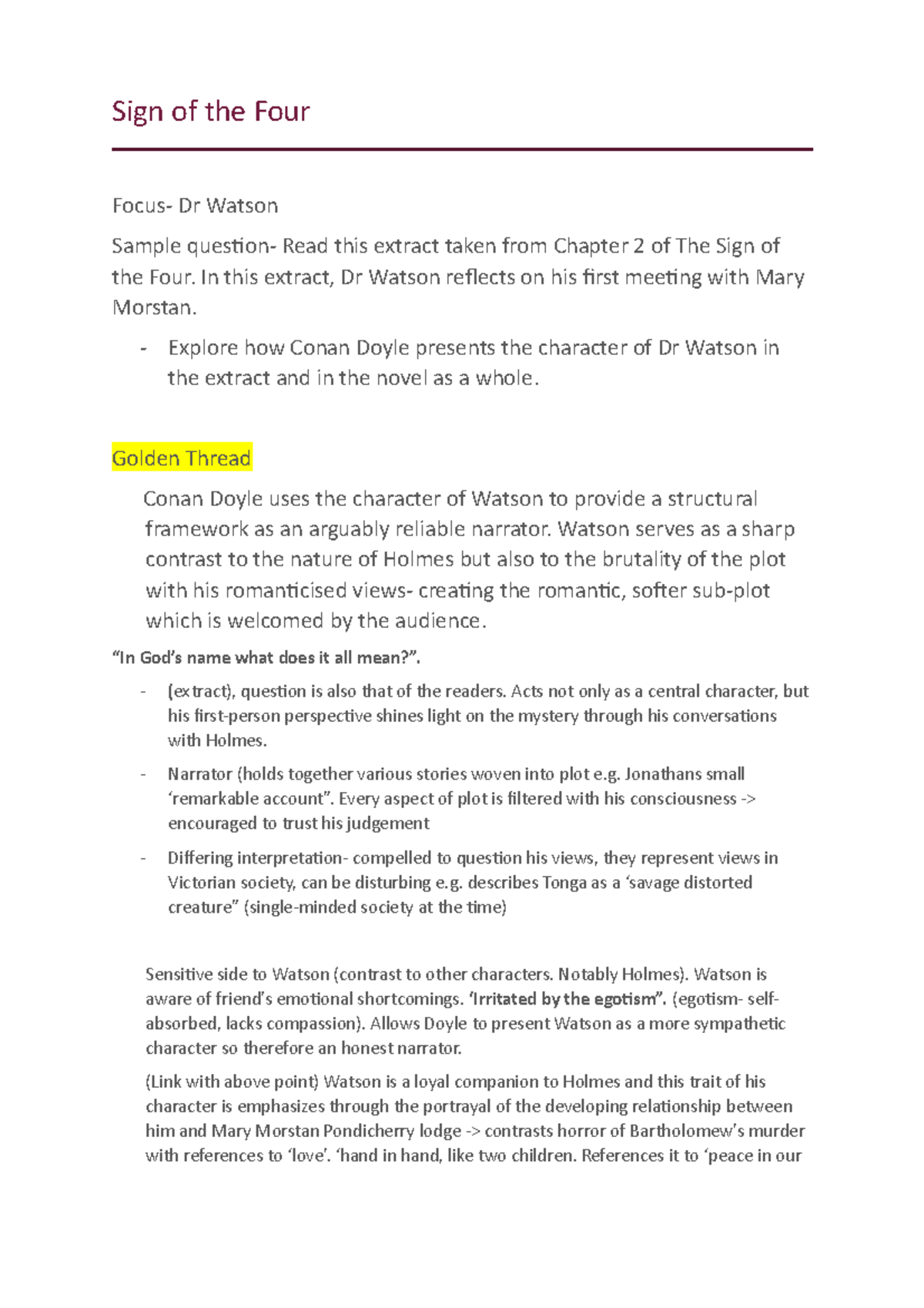 Exploring Dr Watson's Character in 