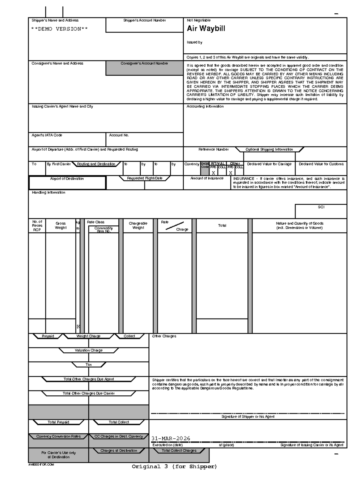MAWB Air Waybill Demo - Important Shipping Information - Studocu