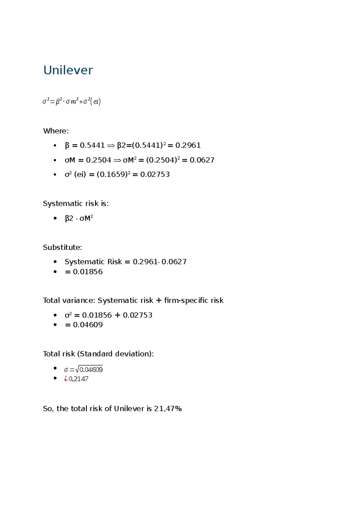 Case Study 2: Risk Analysis of Unilever and Shell in FMI - Studeersnel