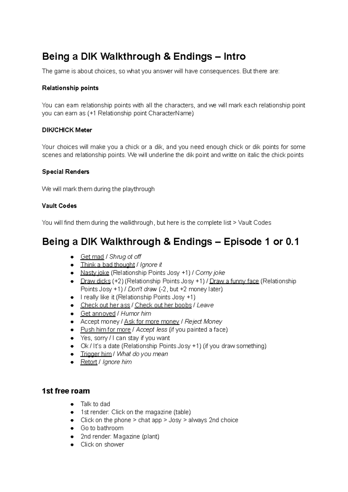 Being a DIK Walkthrough & Endings Guide (Episodes 1-3) - Studocu