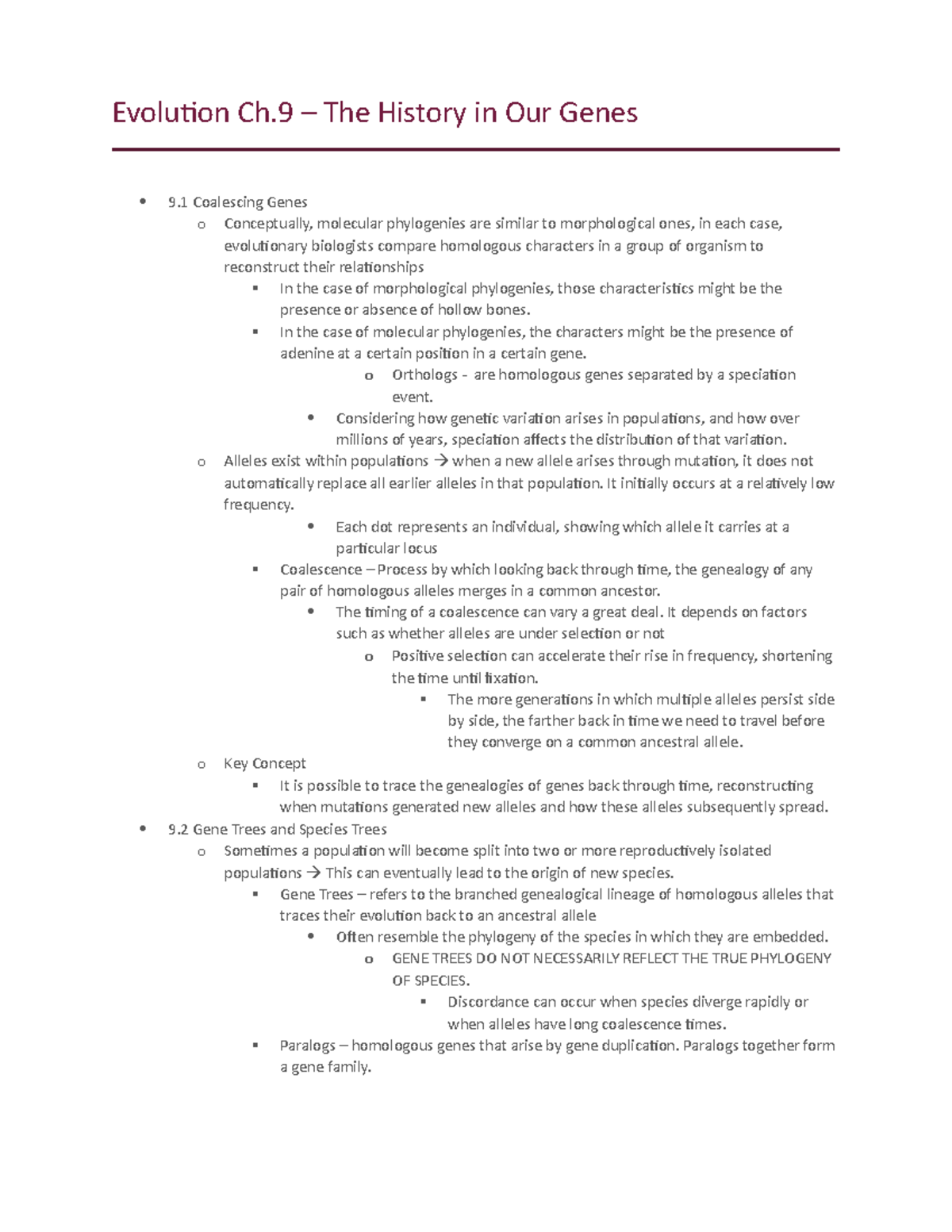 Evolution Ch9 - Harris, Chapter Summaries - Evolution Ch The History in ...