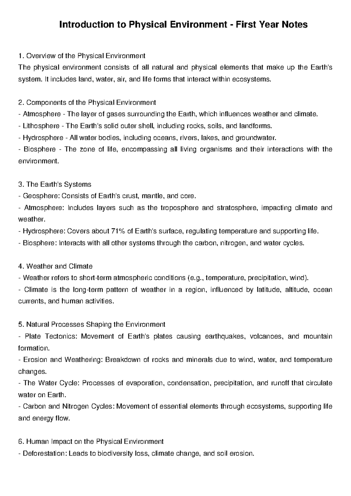 Introduction to Physical Environment: First Year Notes (PHY101) - Studocu