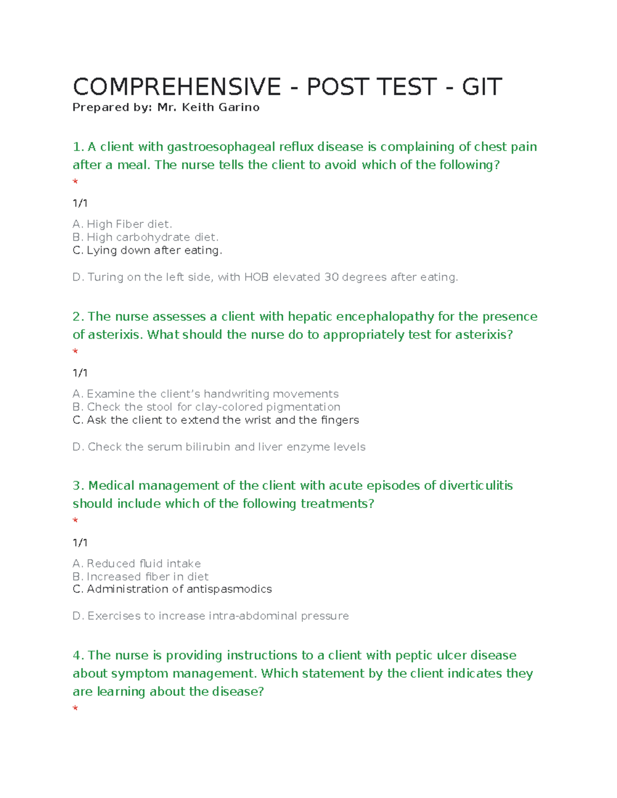 GIT Post Test Review – NCLEX Style Questions and Answers - Studocu