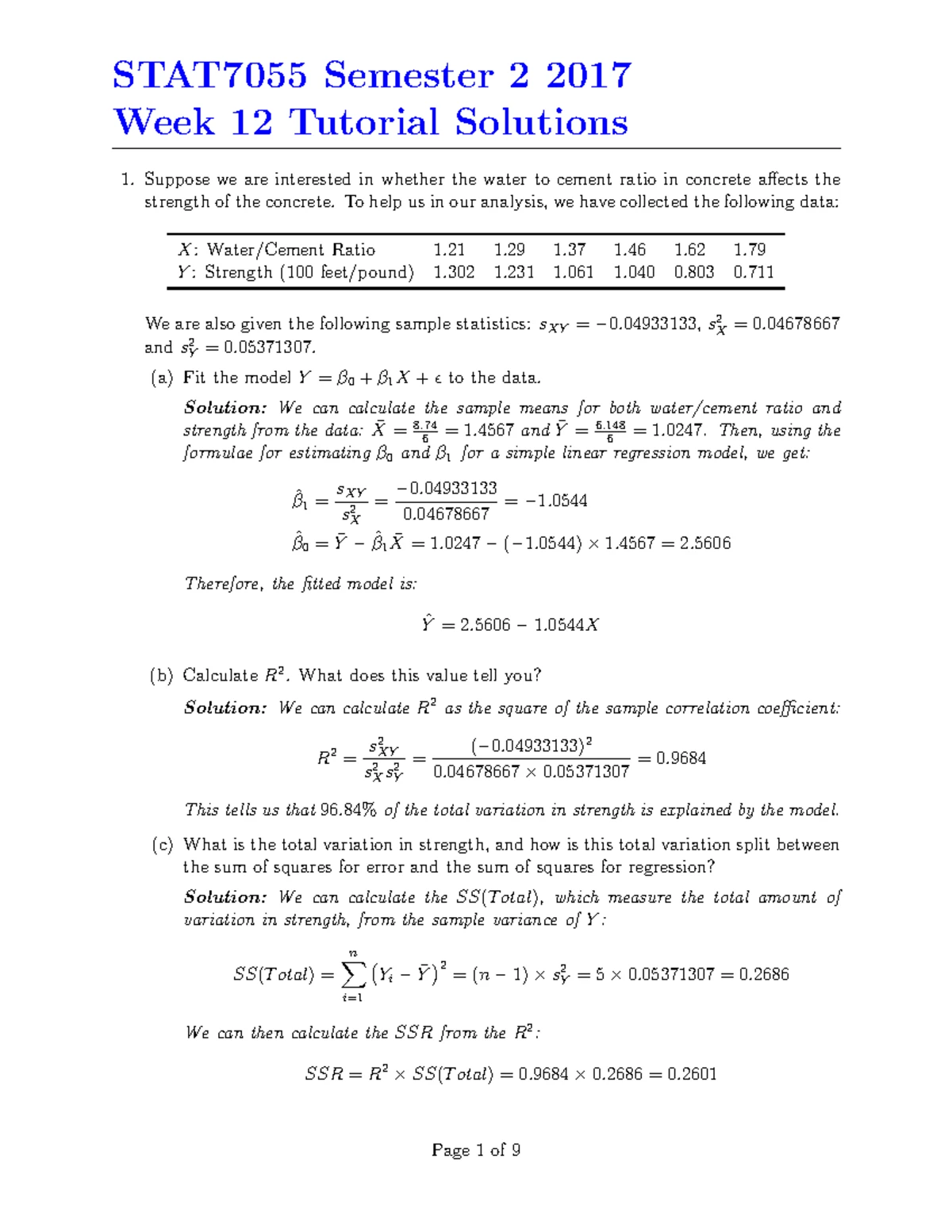 STAT7055 Semester 1 2022 Week 12 Tutorial Solutions - Studocu