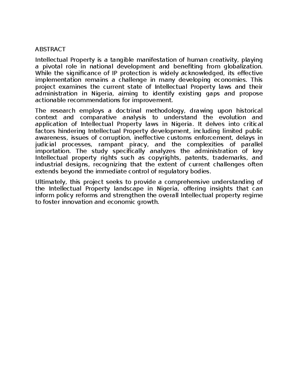 INT 101: Abstract on Intellectual Property Law in Nigeria - Studocu