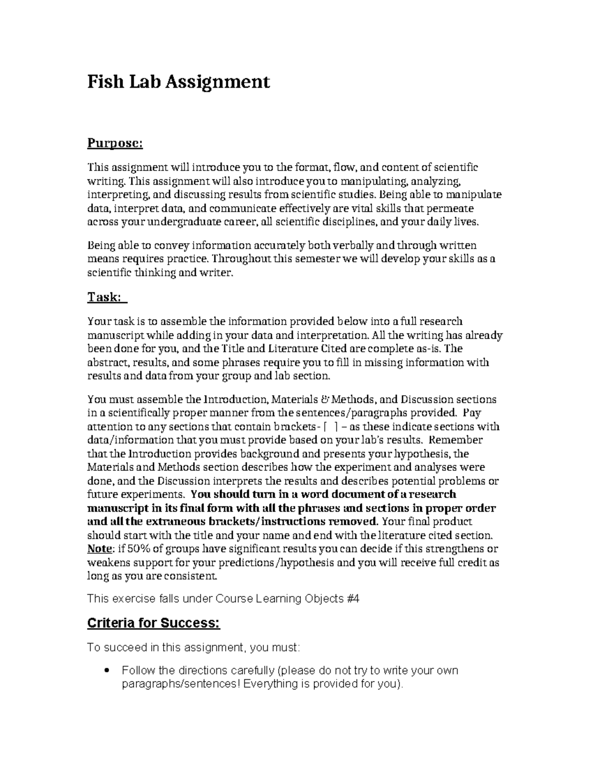 Fish Lab Final Manuscript: Analyzing Morphological Differences - Studocu