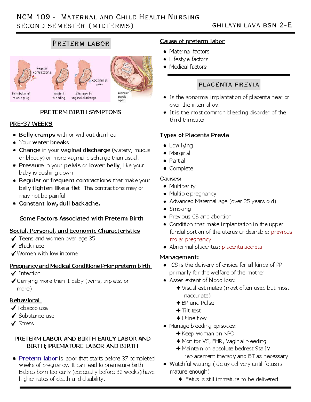 NCM 109 Maternal and Child Health Nursing: Midterm Study Guide on ...