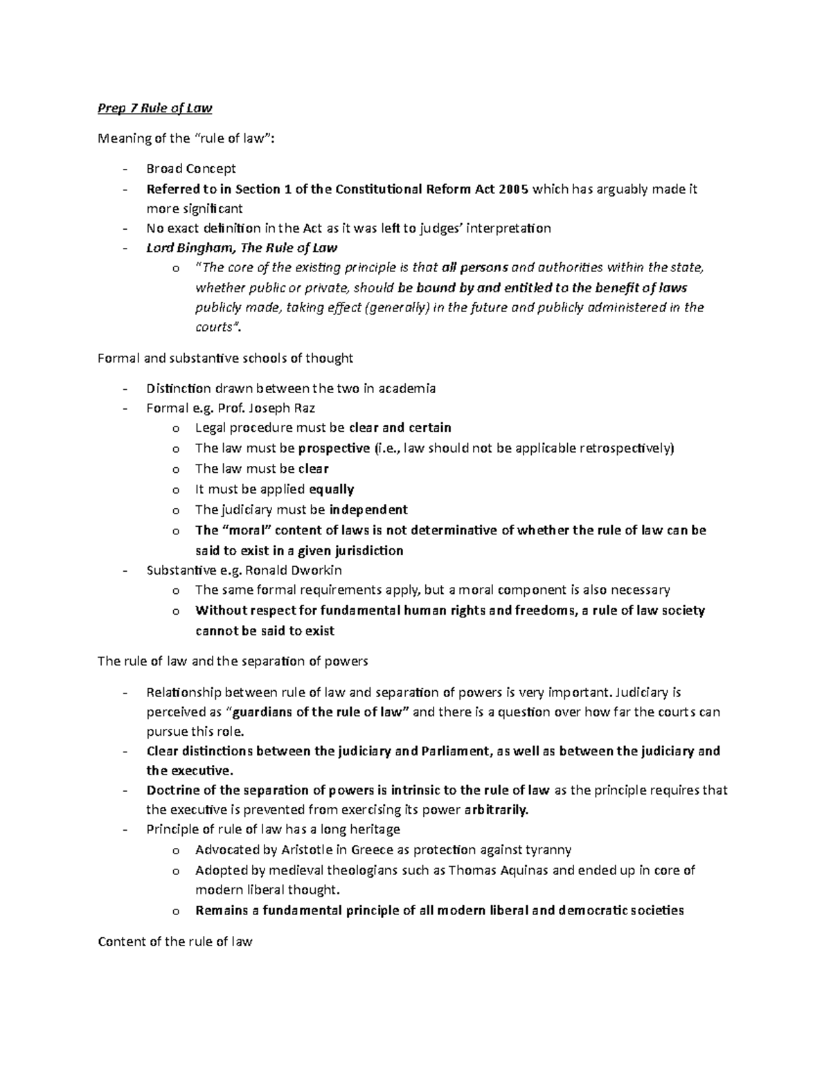 Prep 7 Rule of Law - Comprehensive Notes for Achieving Distinction ...
