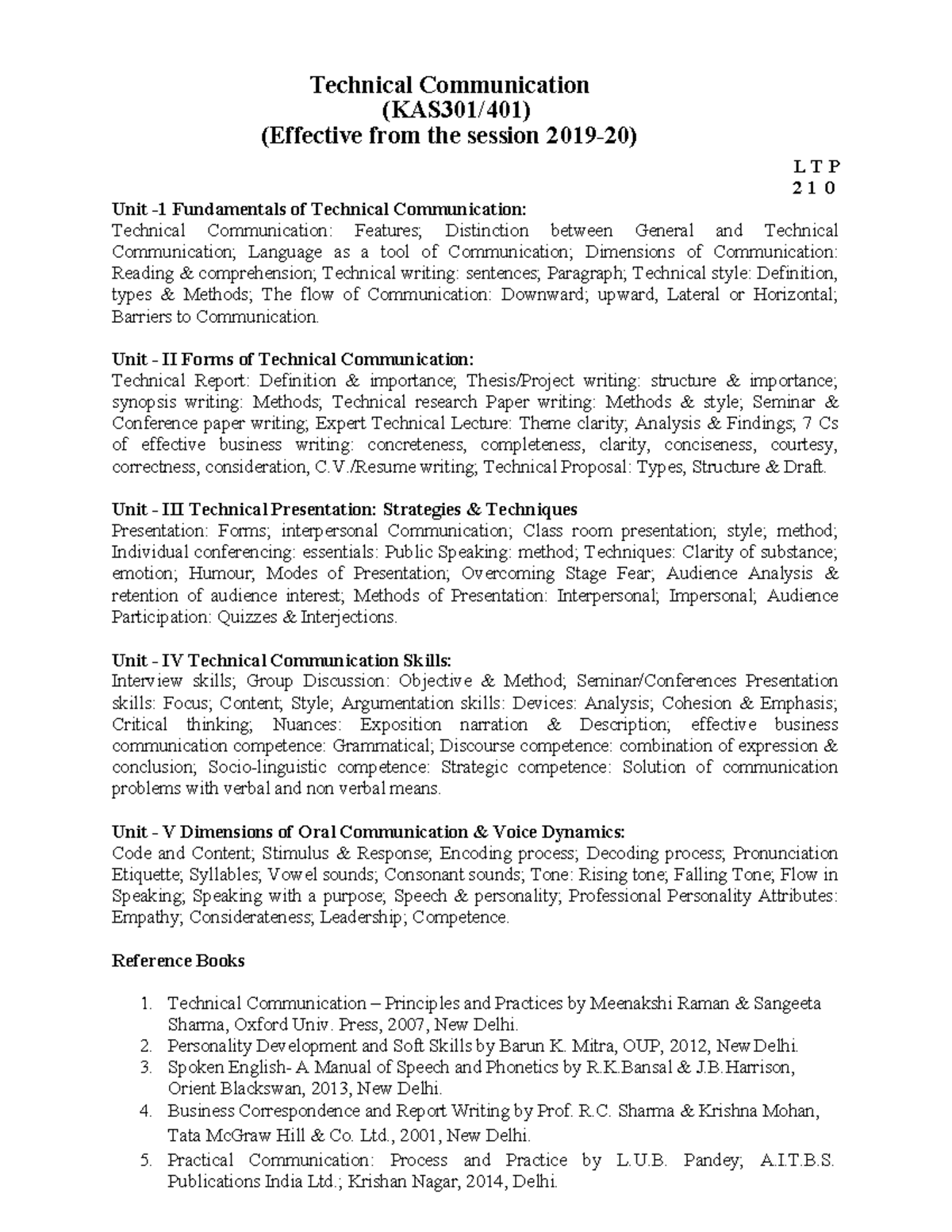 Technical Communication (KAS301/401) B.Tech 2nd Year Notes 2019-20 ...