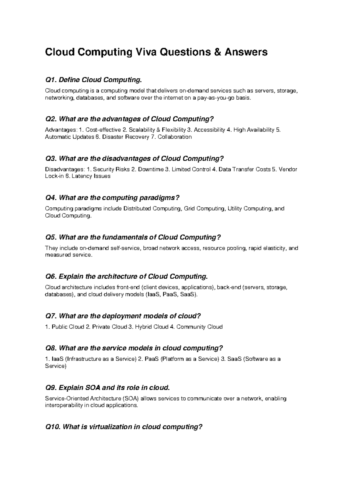 Cloud Computing Viva Questions & Answers (CC101) - Studocu