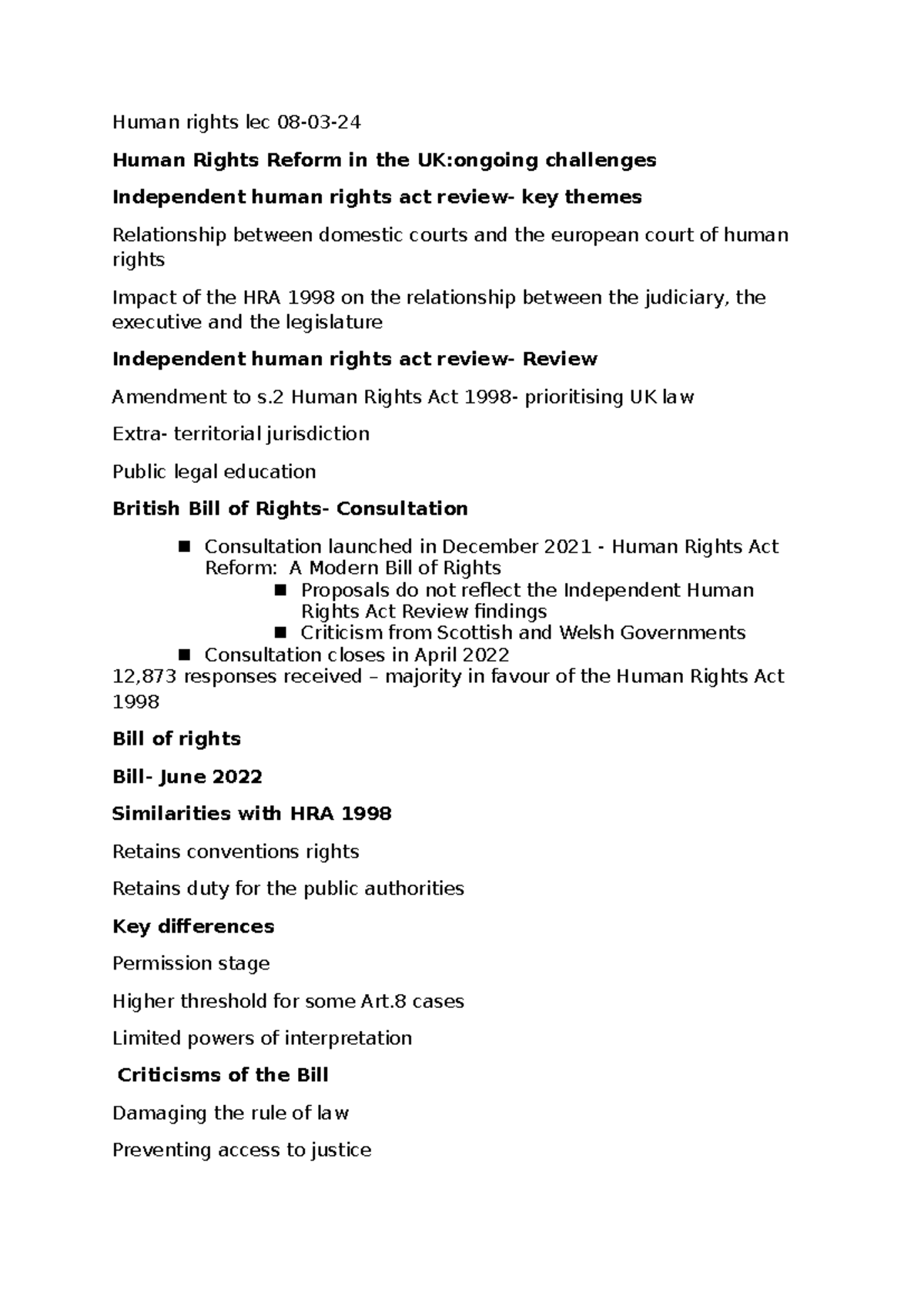 Human Rights Lecture Notes: Key Issues and Ongoing Challenges - Studocu