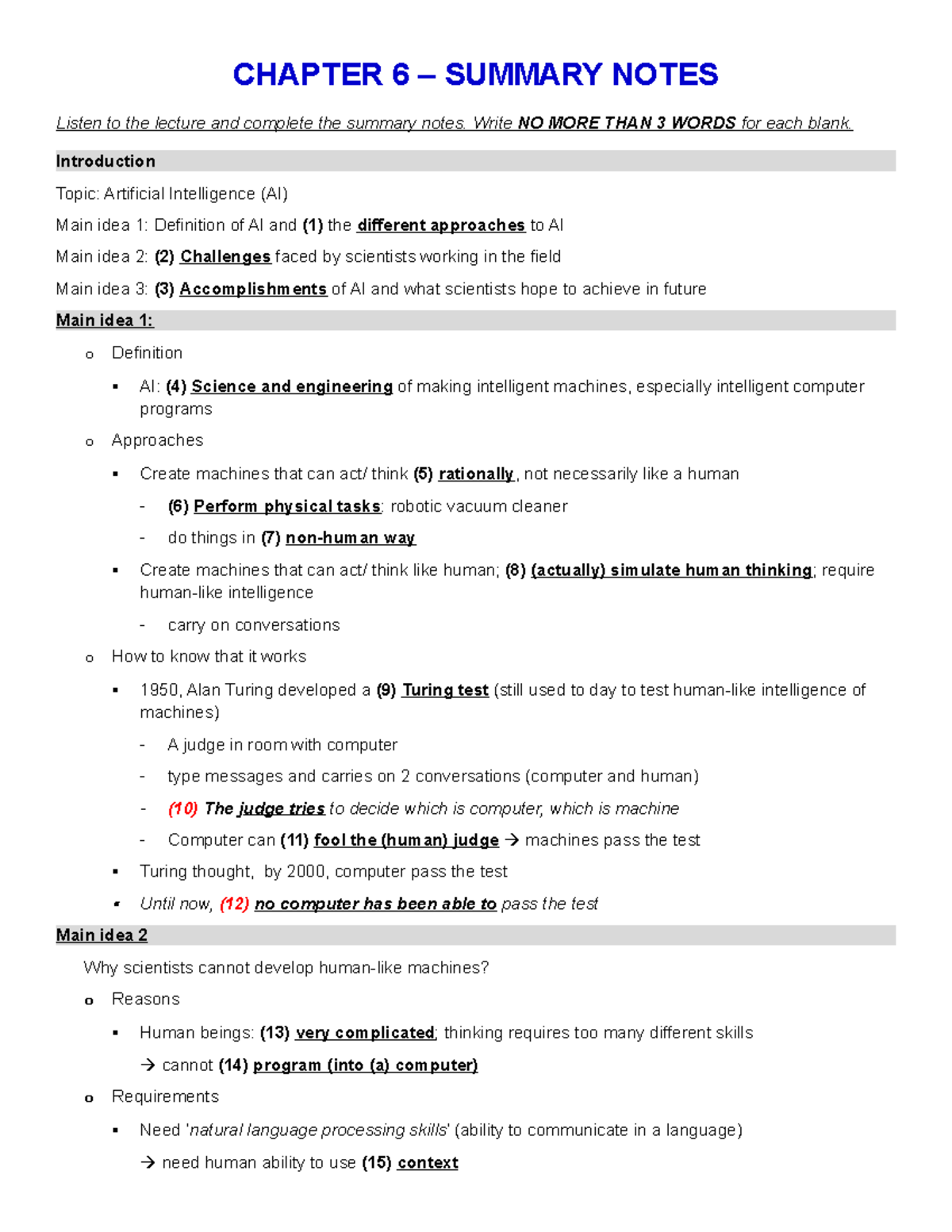 Chapter 06 - AI Overview & Summary Notes - Studocu