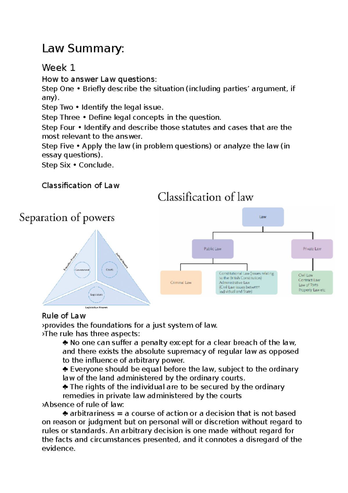 Law Summary: Week 1 Lectures and Case Analysis (LAW101) - Studeersnel