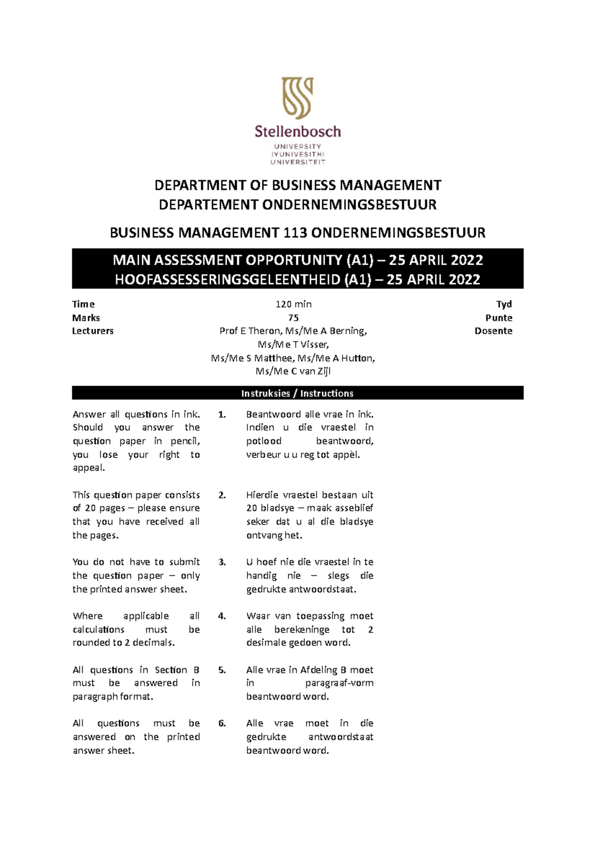 A1 - 2022 - Busman 113 A1 assessment 2022 - Document Preview