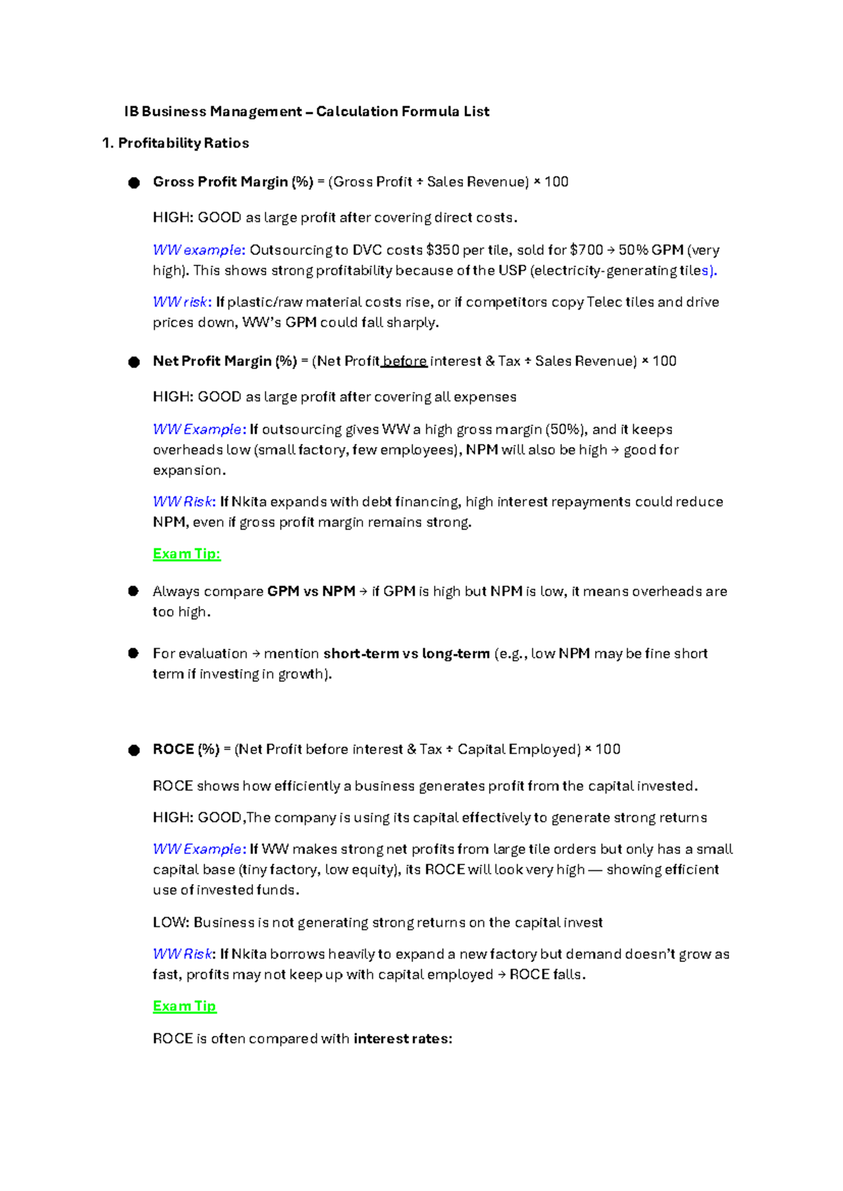 📊 IB Business Management Calculation Formula List for Profitability ...