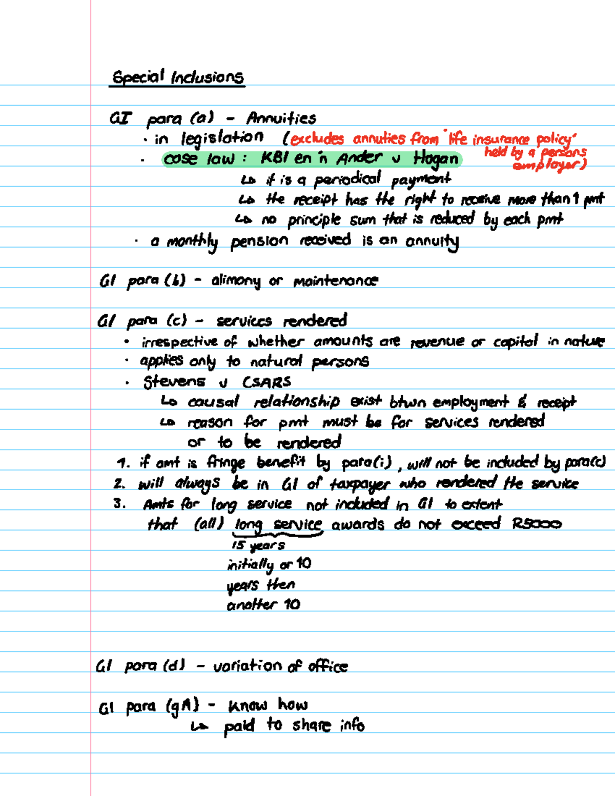 Tax 1 Test Notes: Special Inclusions and Income Tax Principles - Studocu