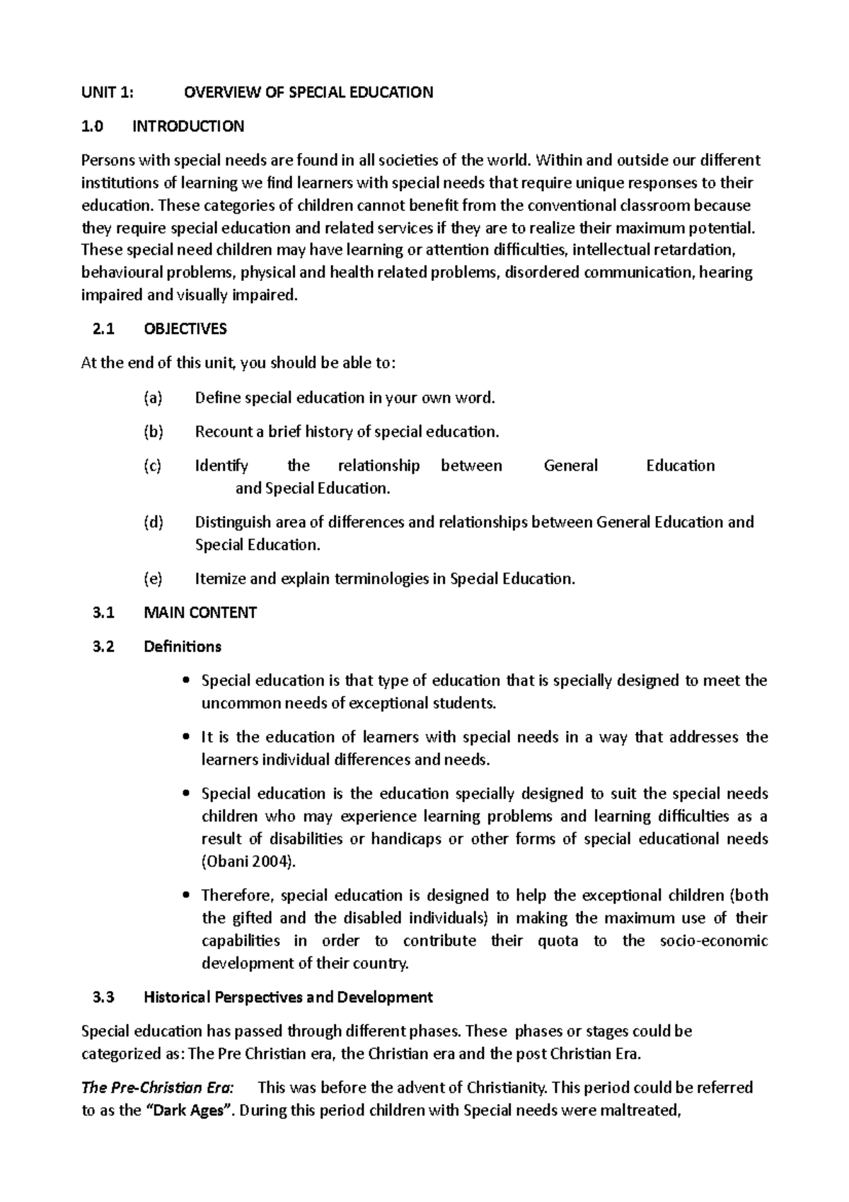 Understanding Special Needs in Education - UNIT 1 Overview - Studocu