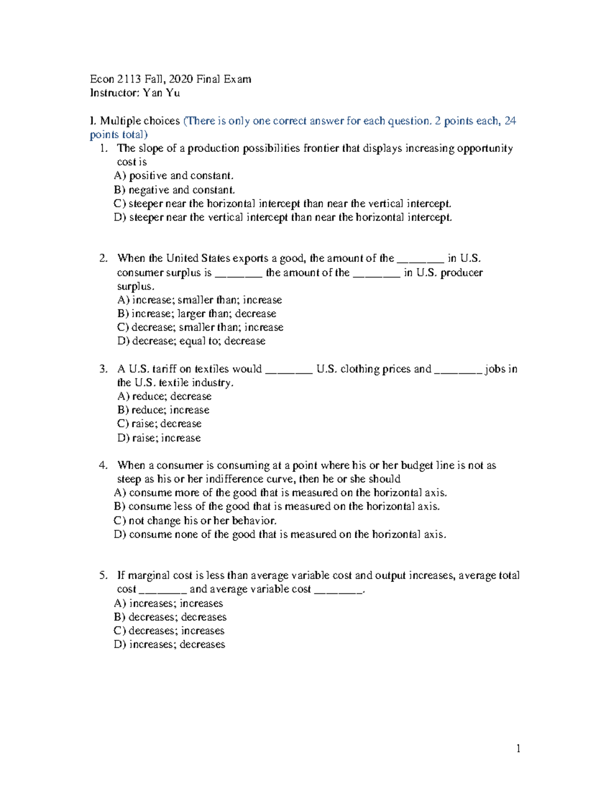Final Exam E 2113 Fall 2020 - Comprehensive Practice Questions - Studocu