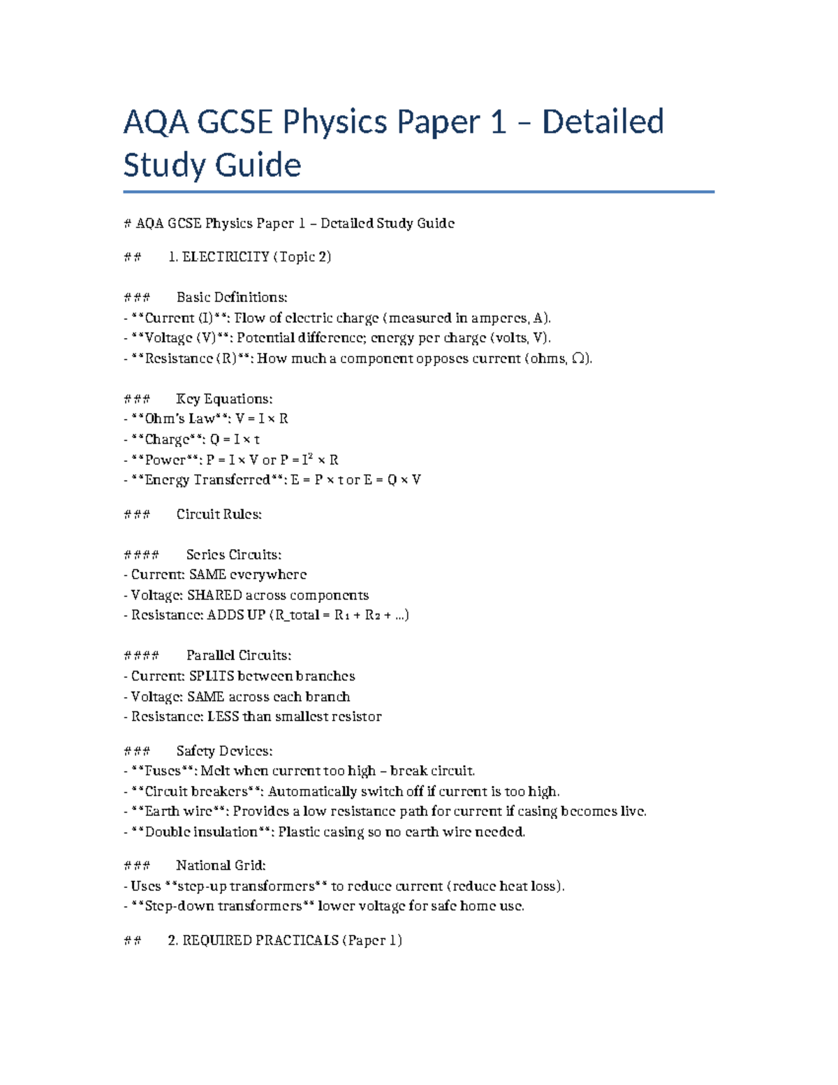 AQA GCSE Physics Paper 1 Comprehensive Study Guide - Studocu