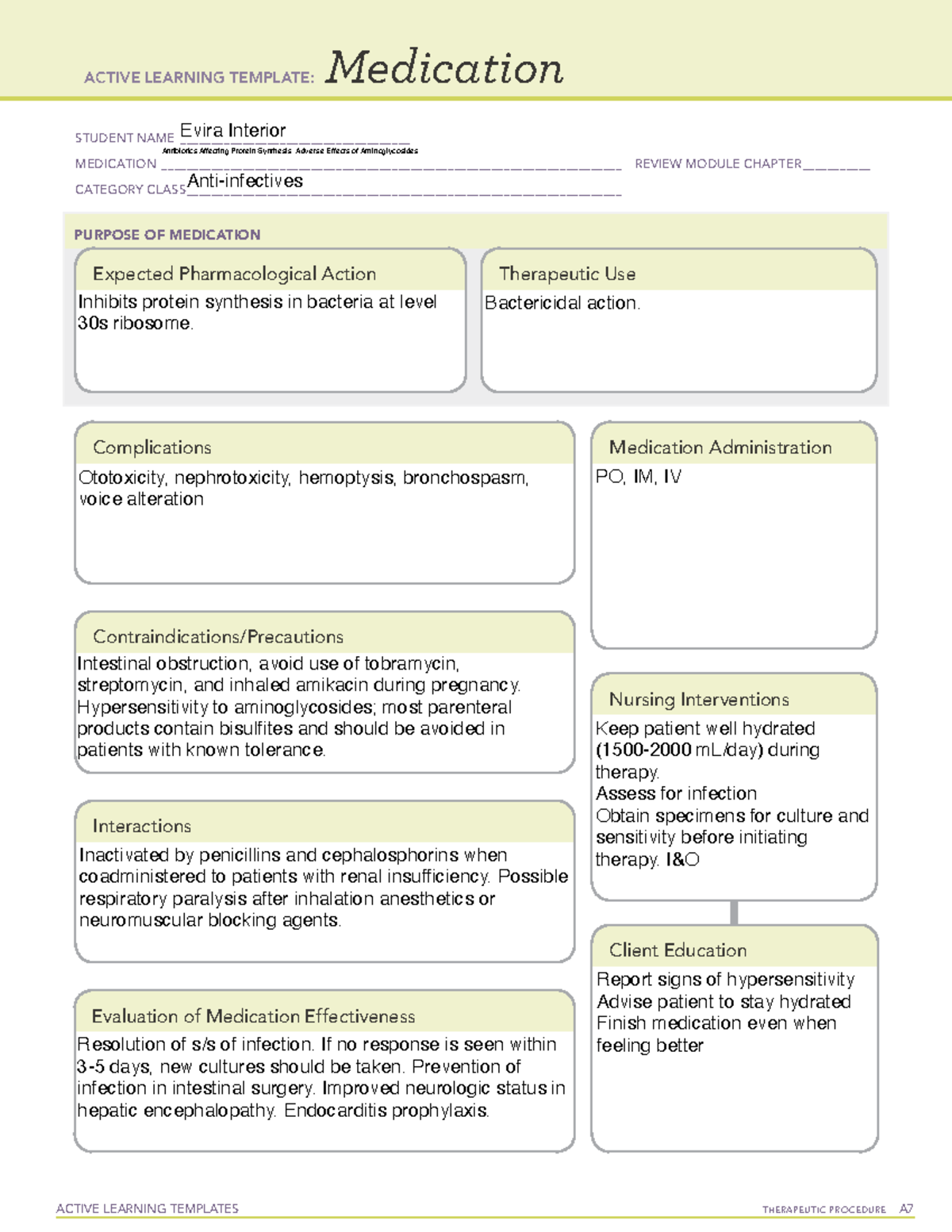 Aminoglycosides ALT - Active Learning Template for Antibiotics - Studocu