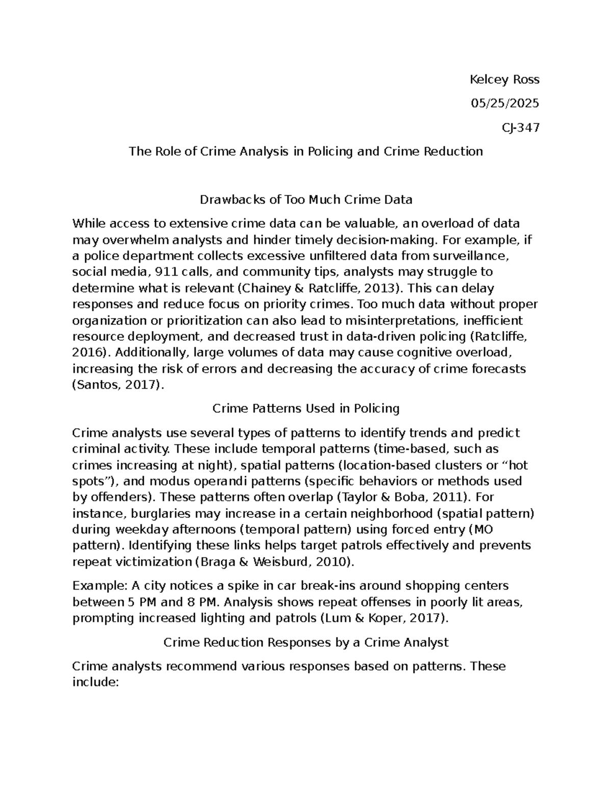 CJ-347 Week 3 - The Impact of Crime Analysis on Policing Strategies ...